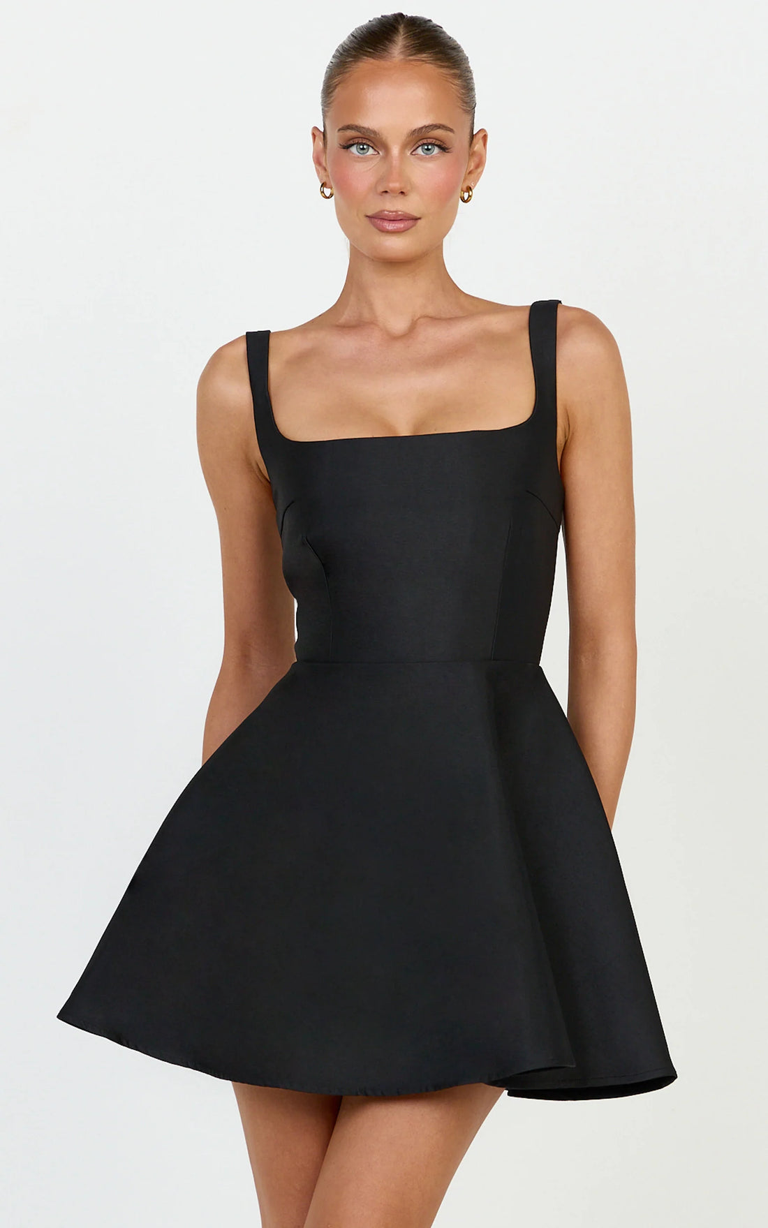 Talia Mini Dress - Scoop Neck Fit And Flare Dres in Black