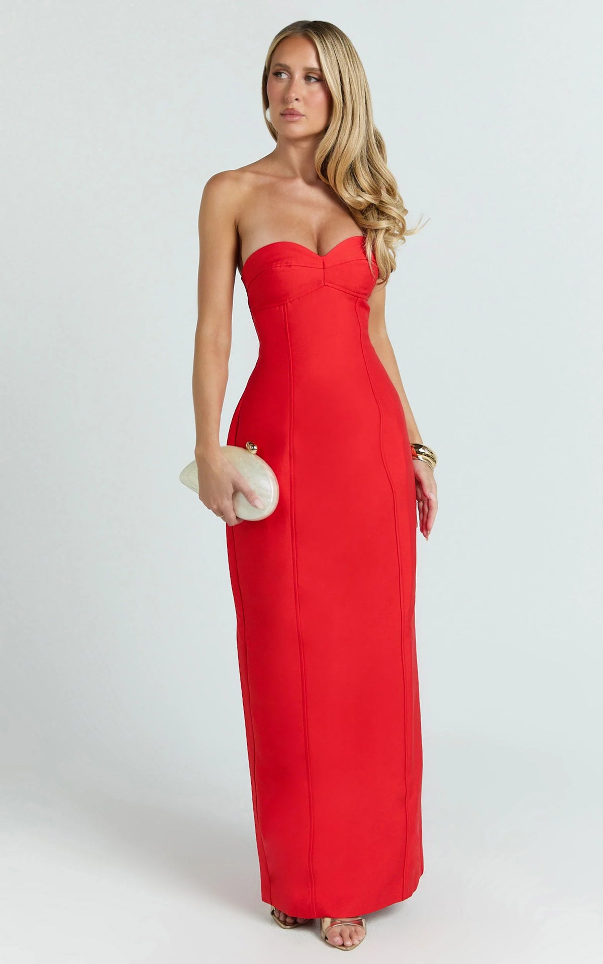 Lucie Maxi Dress - Sweetheart Neck Column Dress in Red