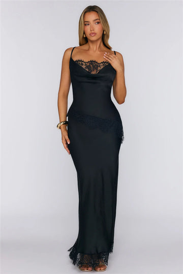 Charm Society Satin Lace Maxi Dress Black