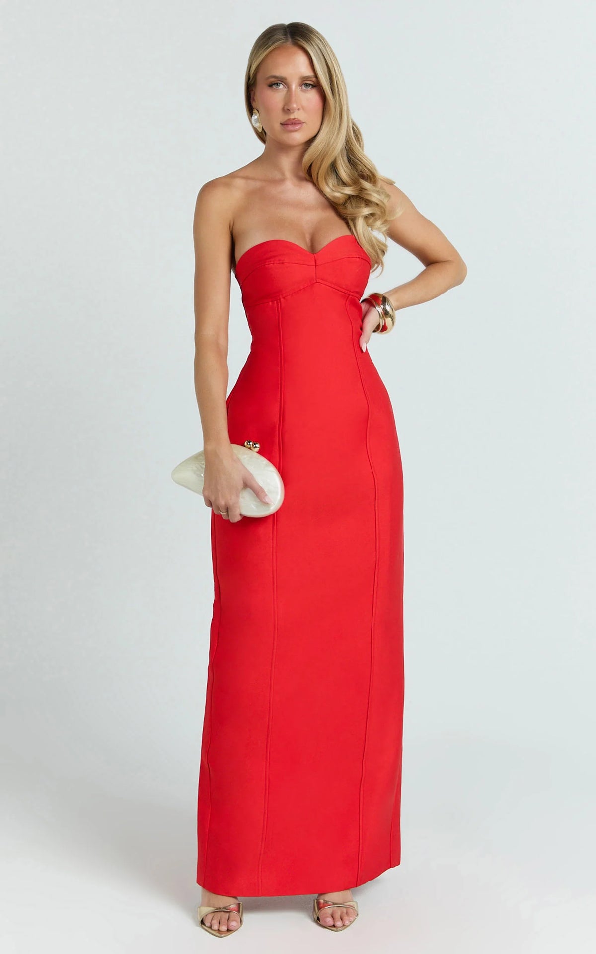 Lucie Maxi Dress - Sweetheart Neck Column Dress in Red