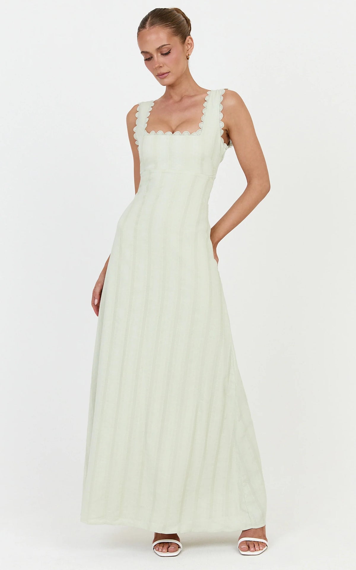 Roxanne Midi Dress - Square Neck Fit And Flare Dress in Sage