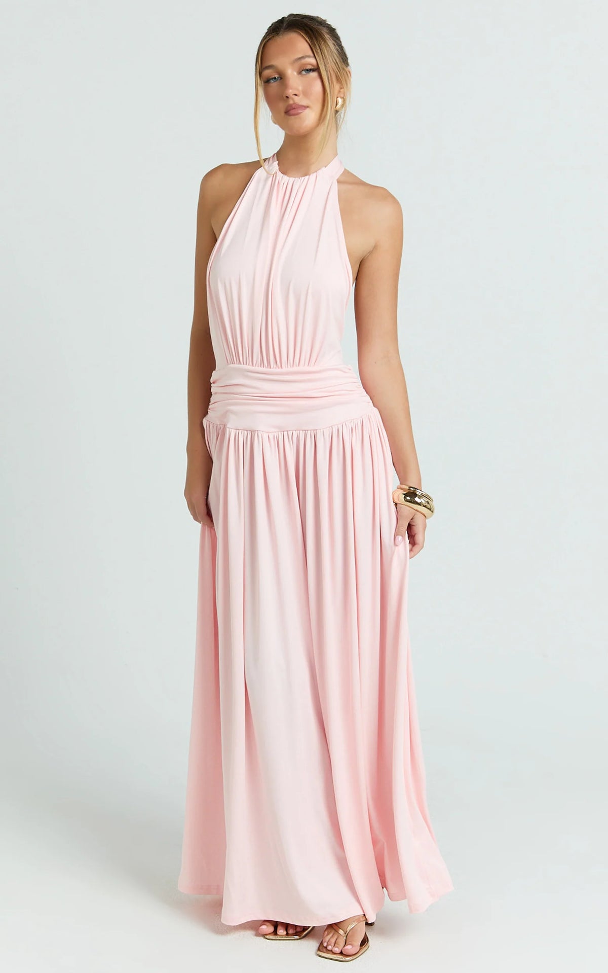 Quinn Maxi Dress - Low Back Halter Neck Dress in Pink