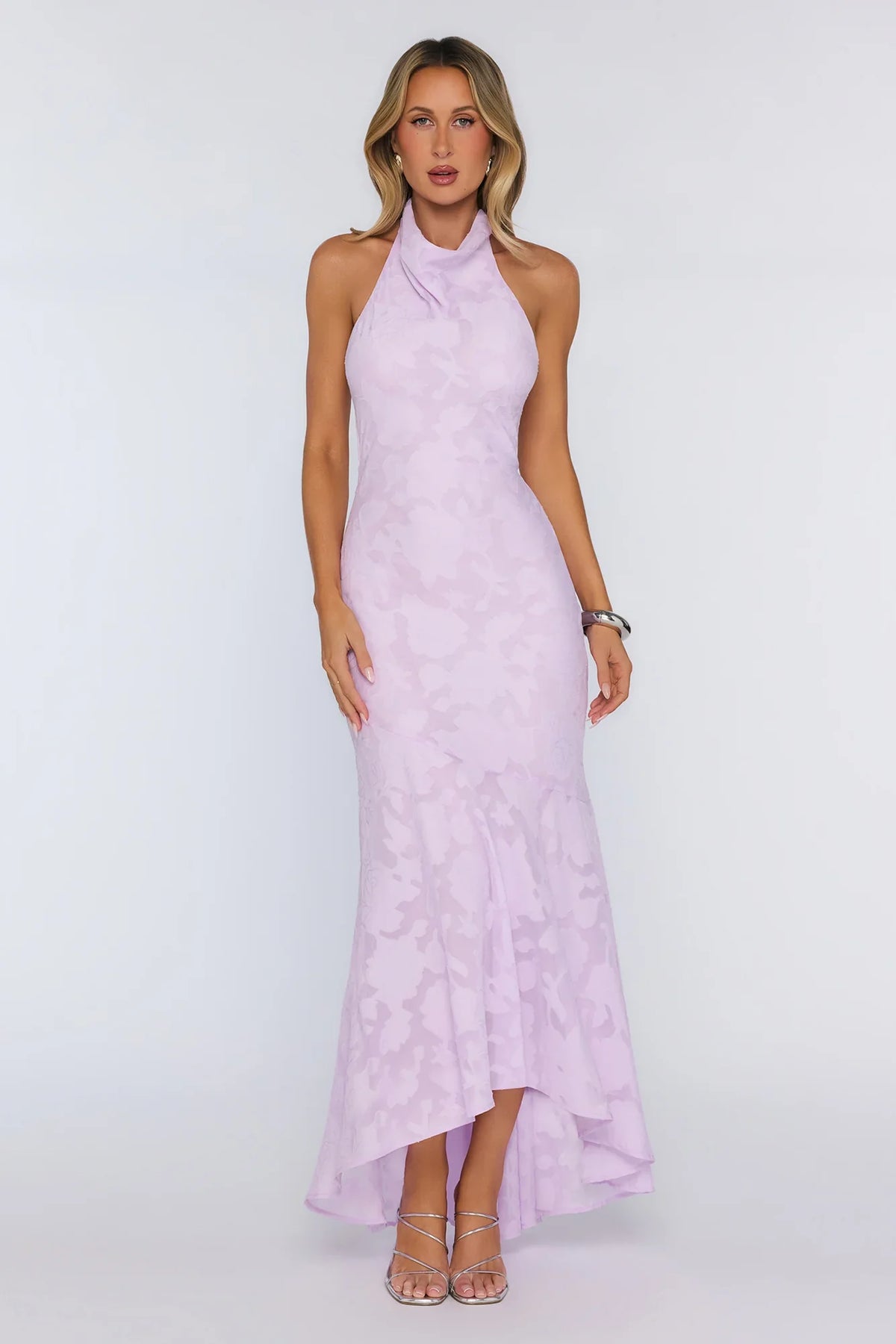 Hints Of Wildflowers Halter Maxi Dress Lilac