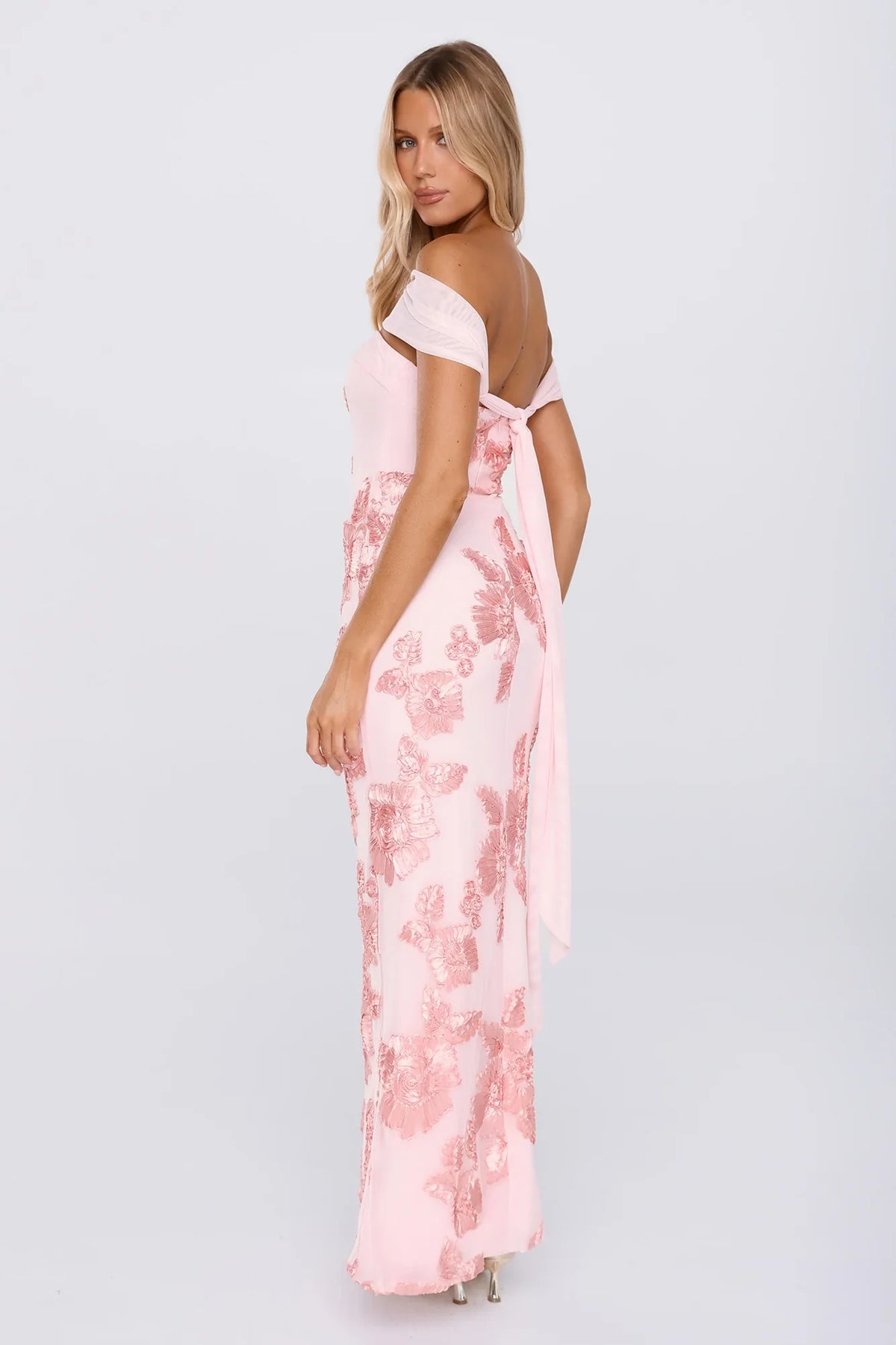 Worth the Plans Mesh Off Shoulder Maxi Dress Pink