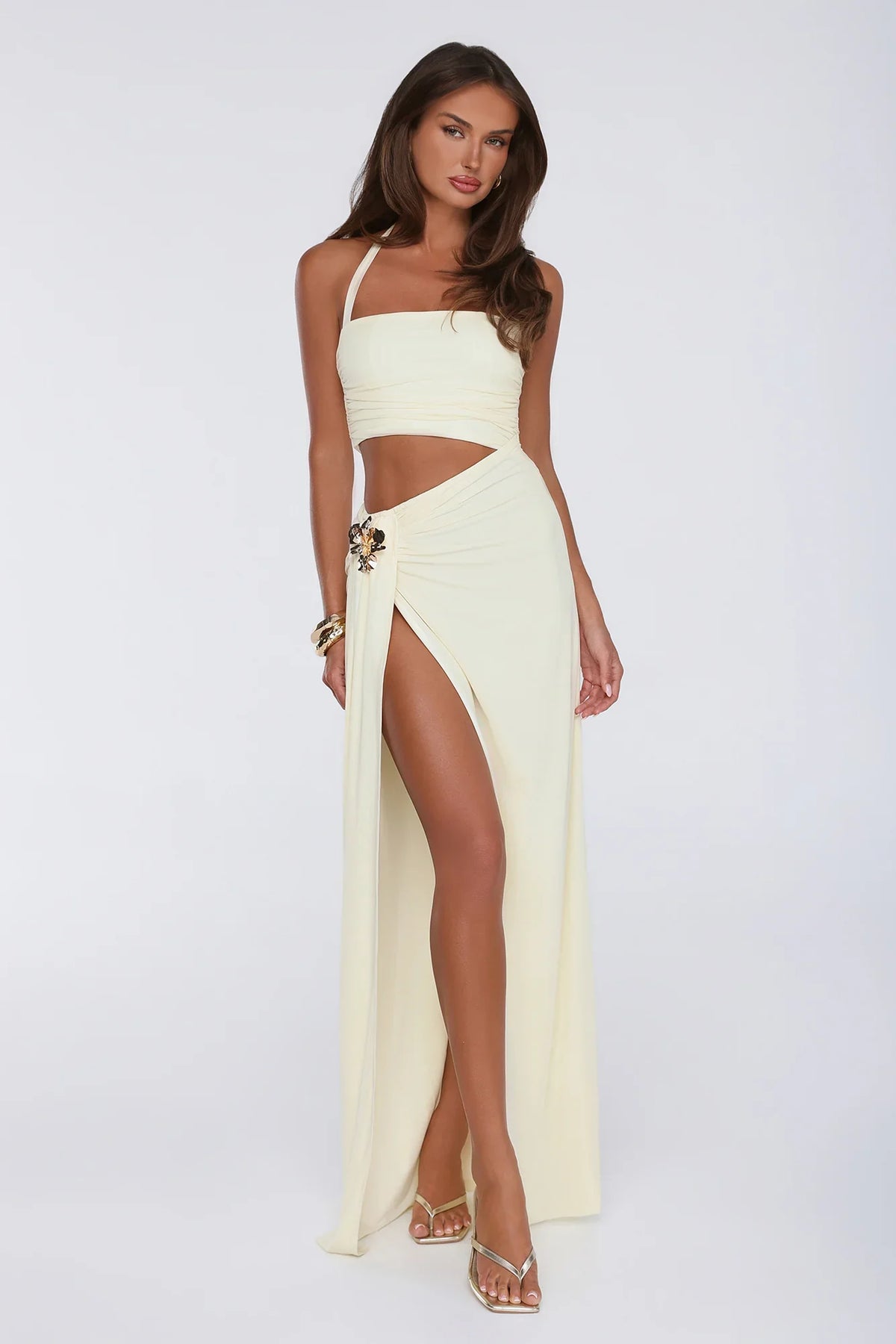 Secret Bloomers Halter Maxi Dress Yellow