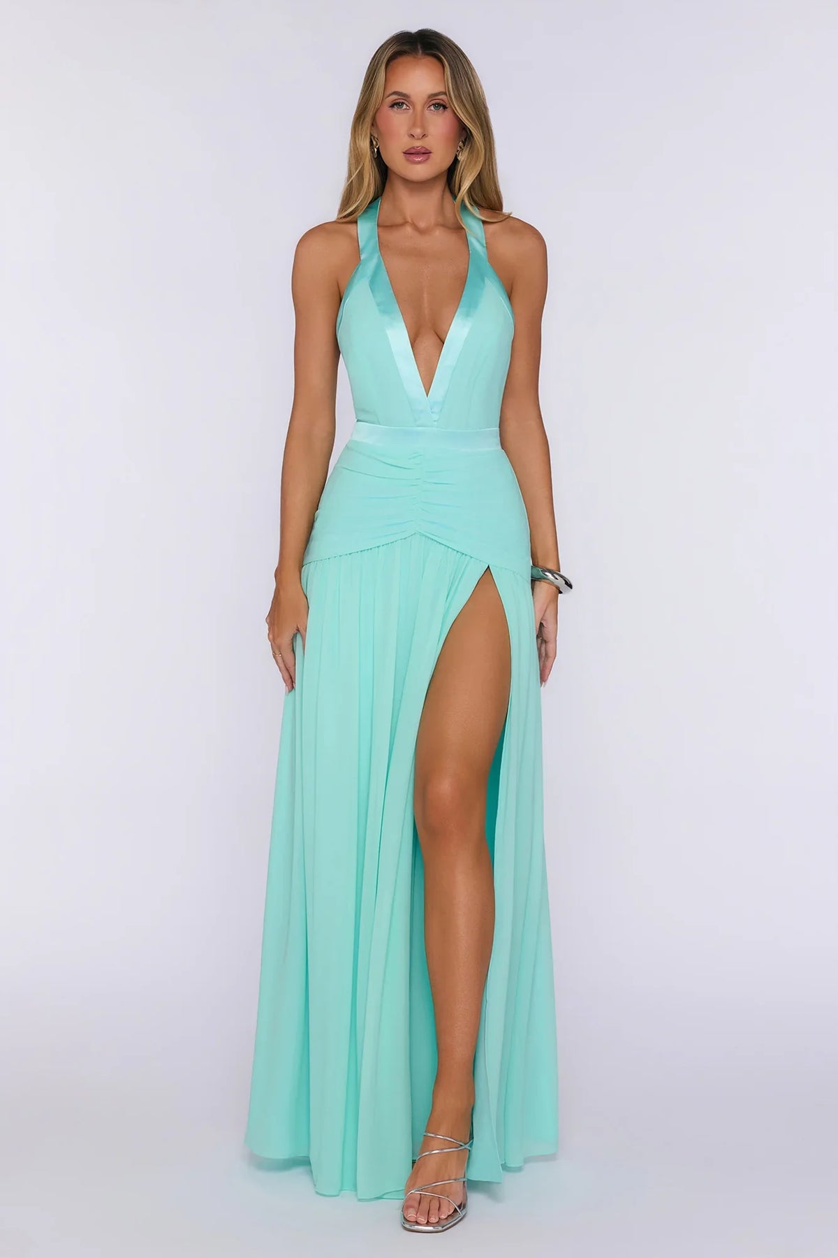 Radiance Meets Style Halter Maxi Dress Mint