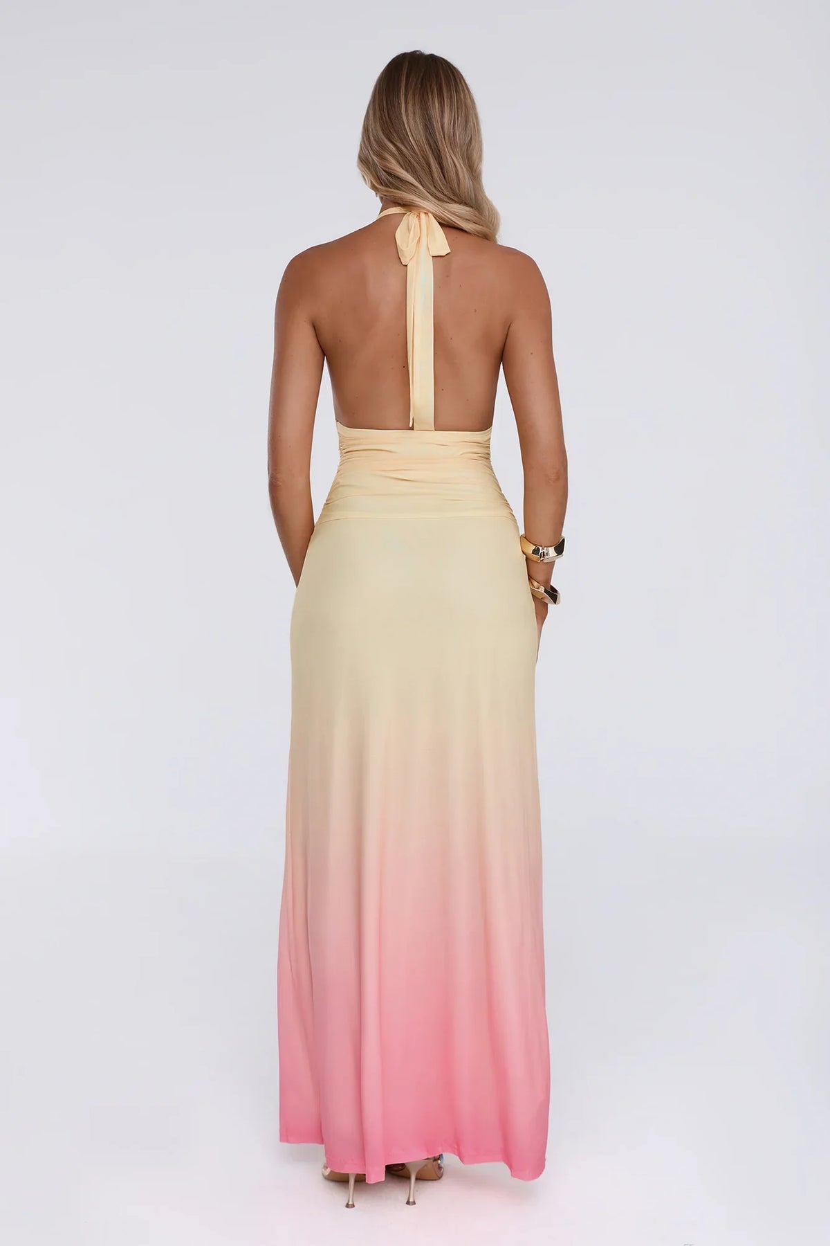 Glow Aesthetic Halter Mesh Maxi Dress Yellow