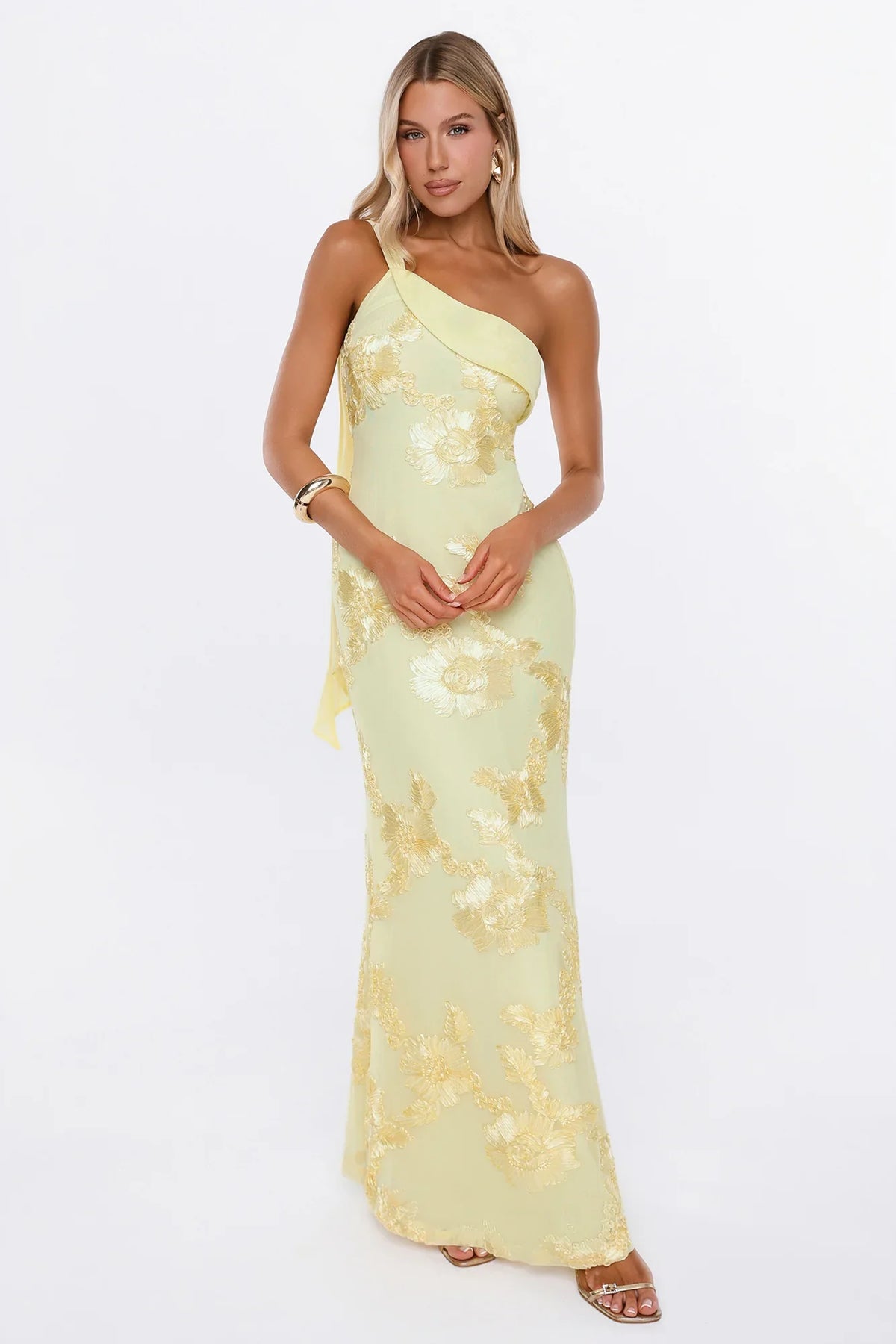 It Girl Energy One Shoulder Maxi Dress Yellow