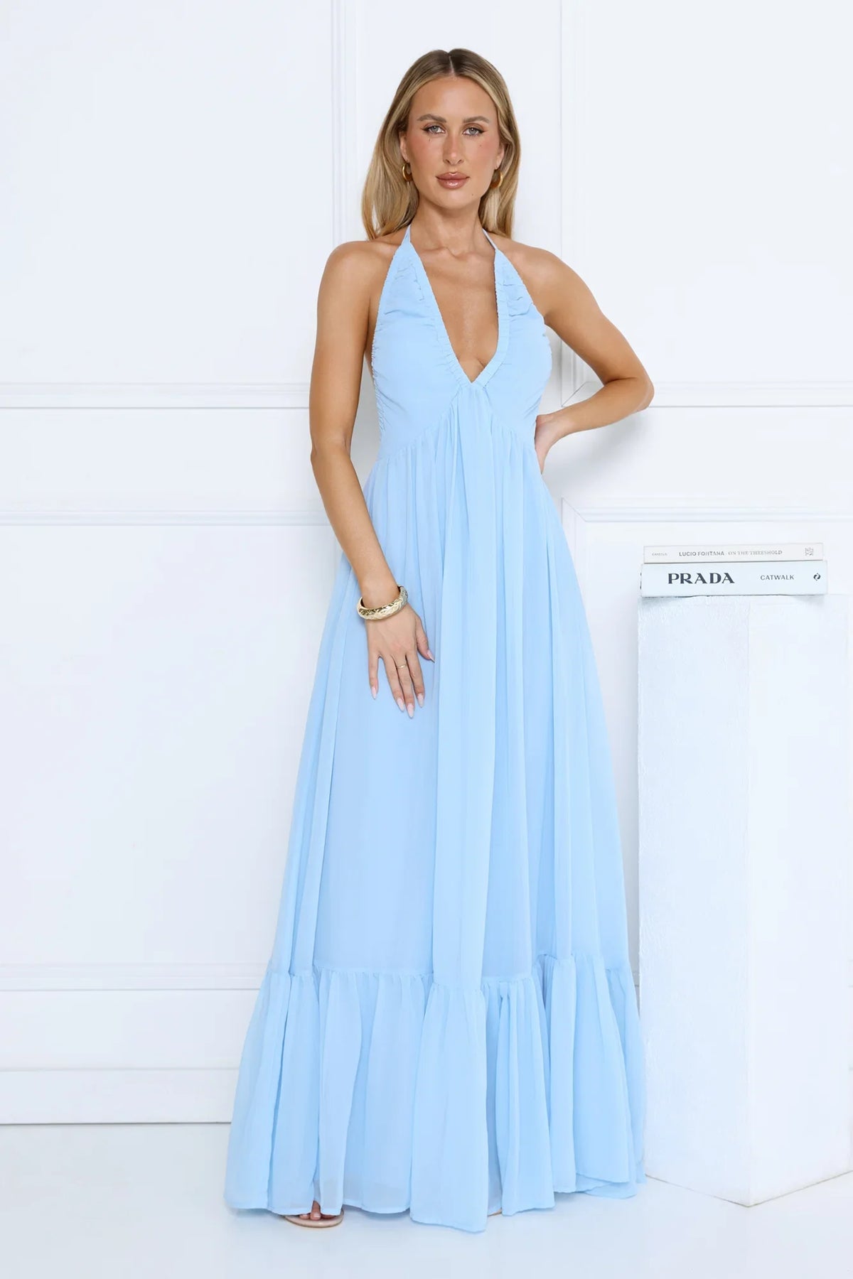 High Key Icon Halter Maxi Dress Blue