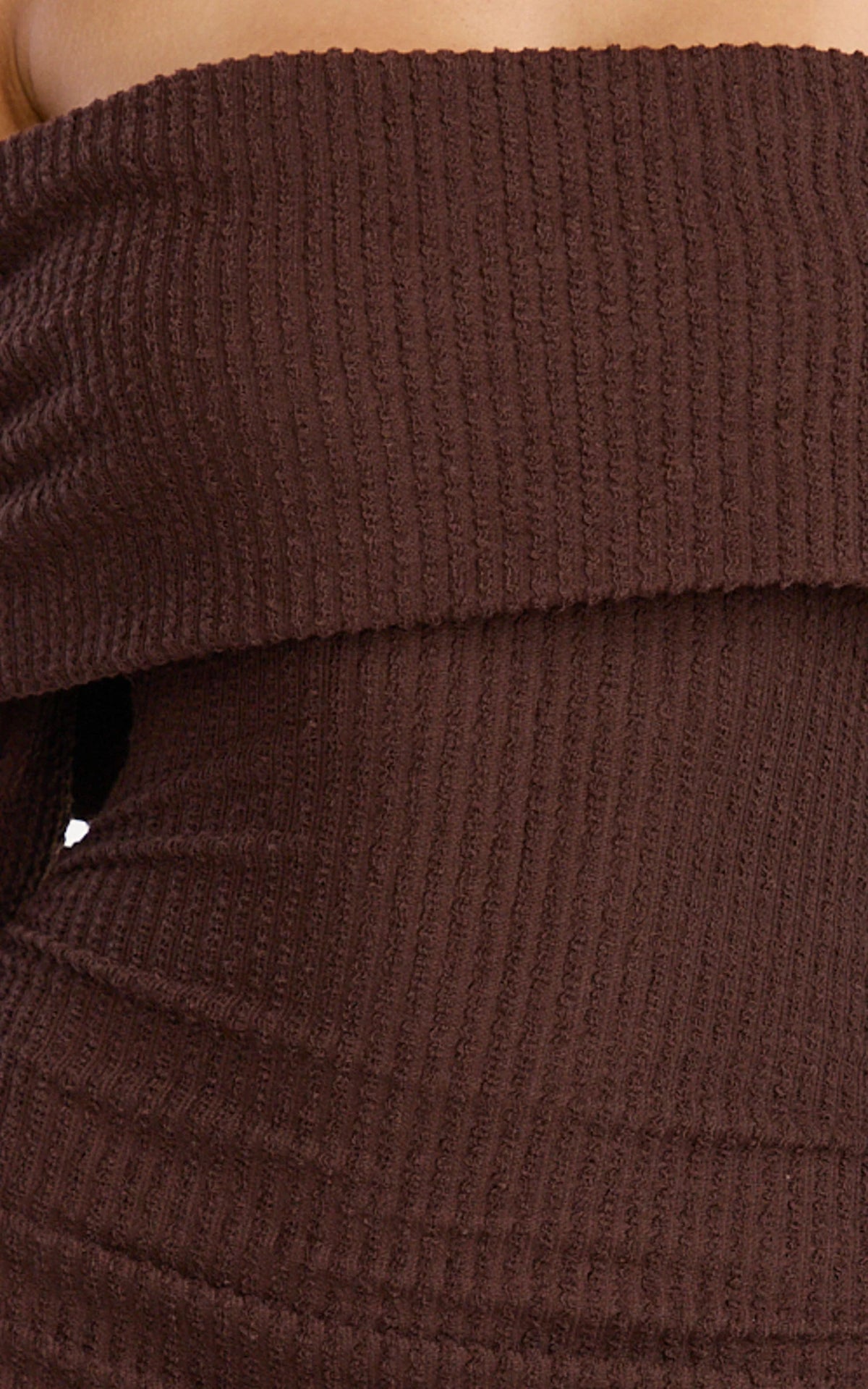 Maeve Mini Dress - Off Shoulder Long Sleeve Fit And Flare Mini Dress in Chocolate