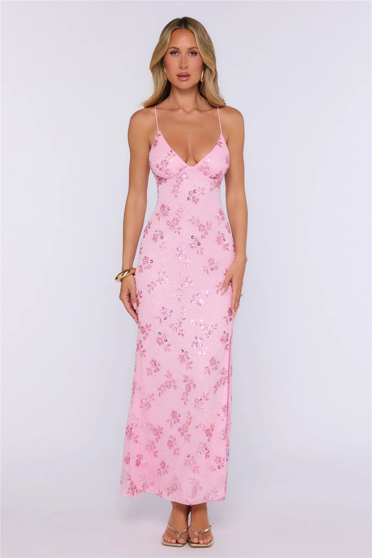 Stay Magnetic Mesh Beaded Maxi Dress Pink