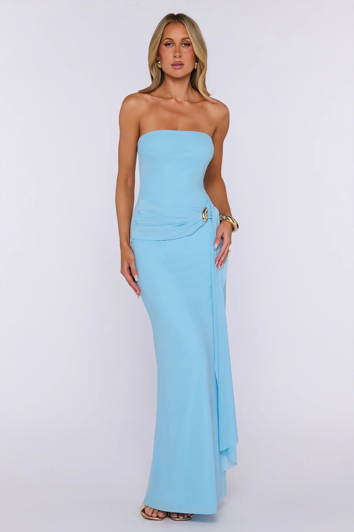 Day To Night Luxe Strapless Maxi Dress Blue