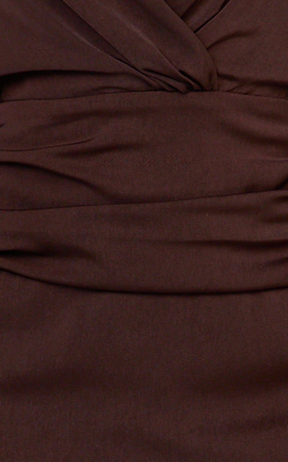 Azura Mini Dress - Long Sleeve Beaded Trim Plunge Neck Dress in Chocolate