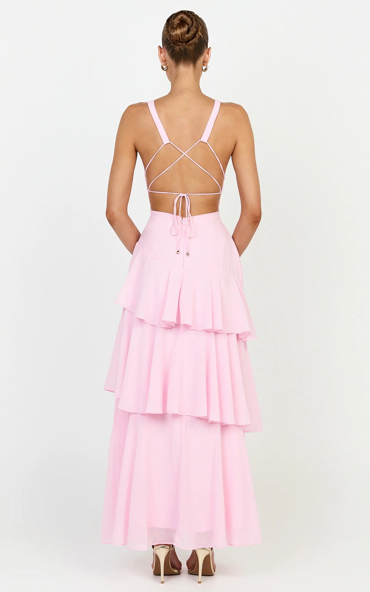 Beryl Midi Dress - Deep V Neck Sleeveless Layered Dress in Pink
