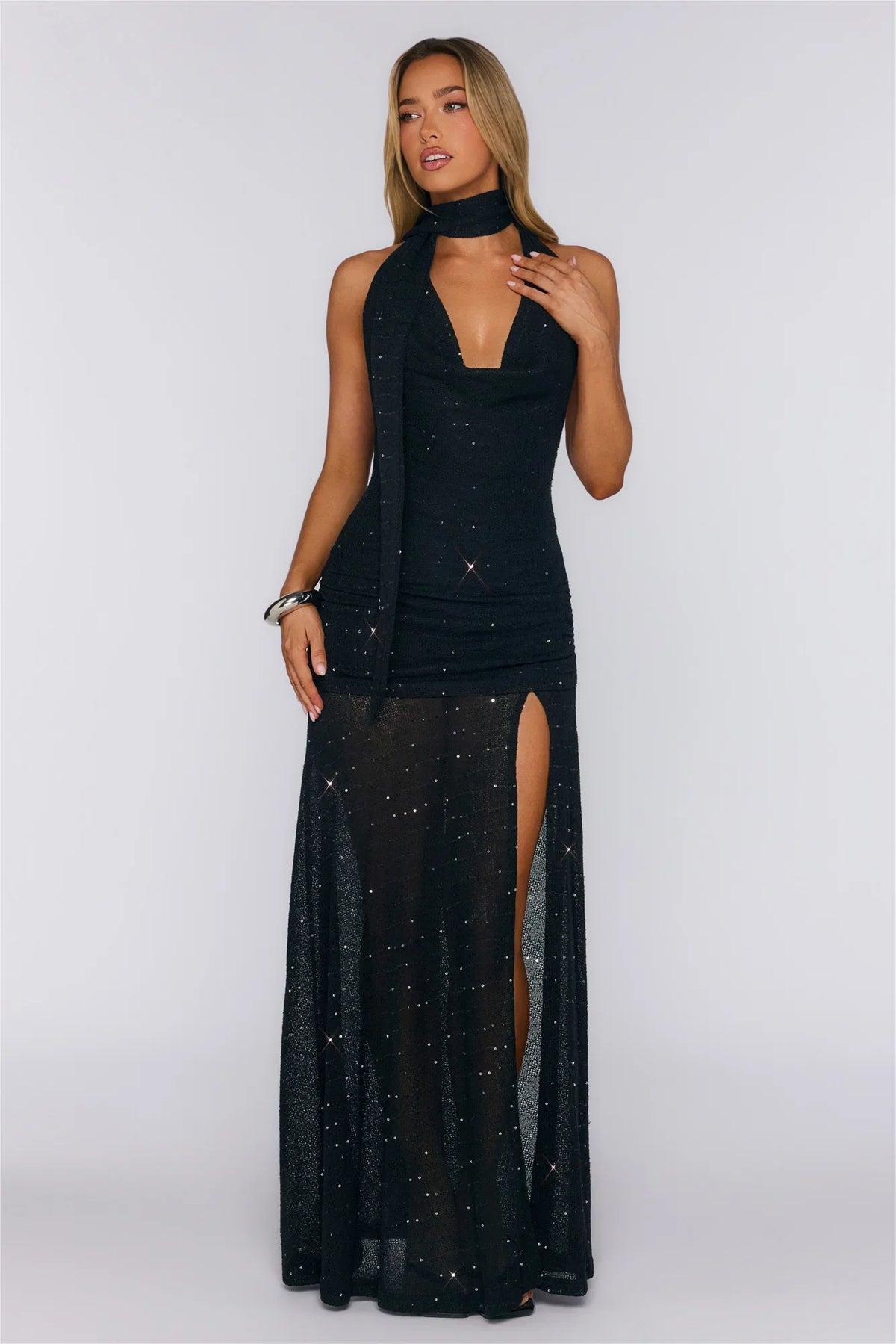 Wildflower Way Knit Sequin Maxi Dress Black