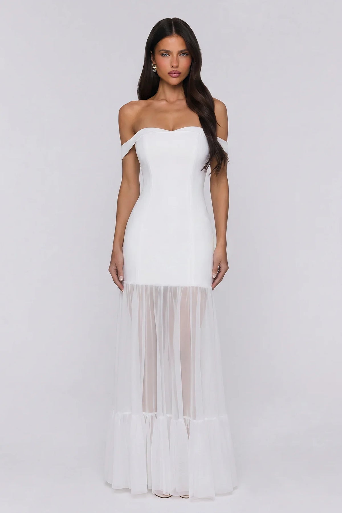 Pretty Lullaby Off Shoulder Maxi Dress White