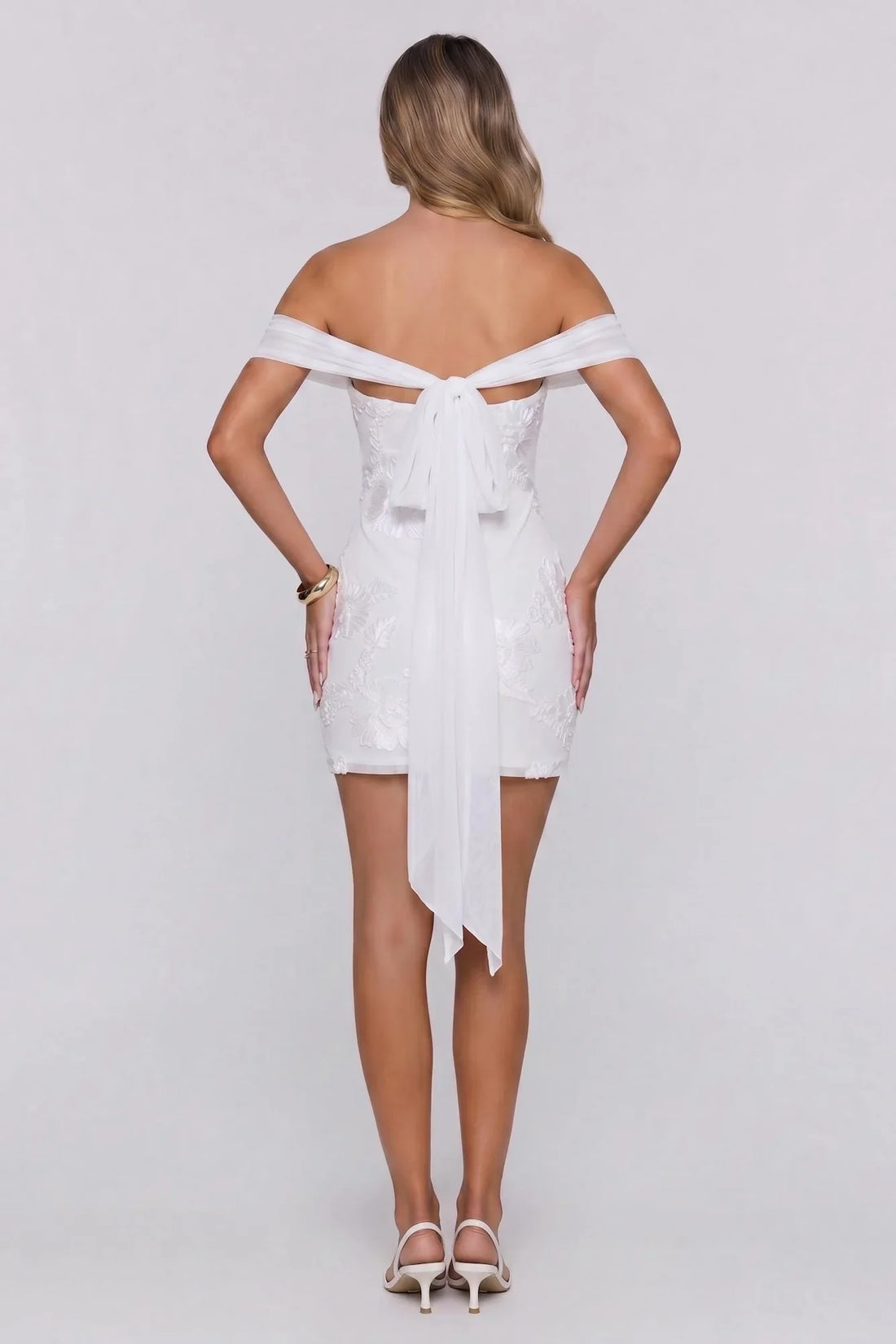 Saltwater Sonata Off Shoulder Mesh Mini Dress White