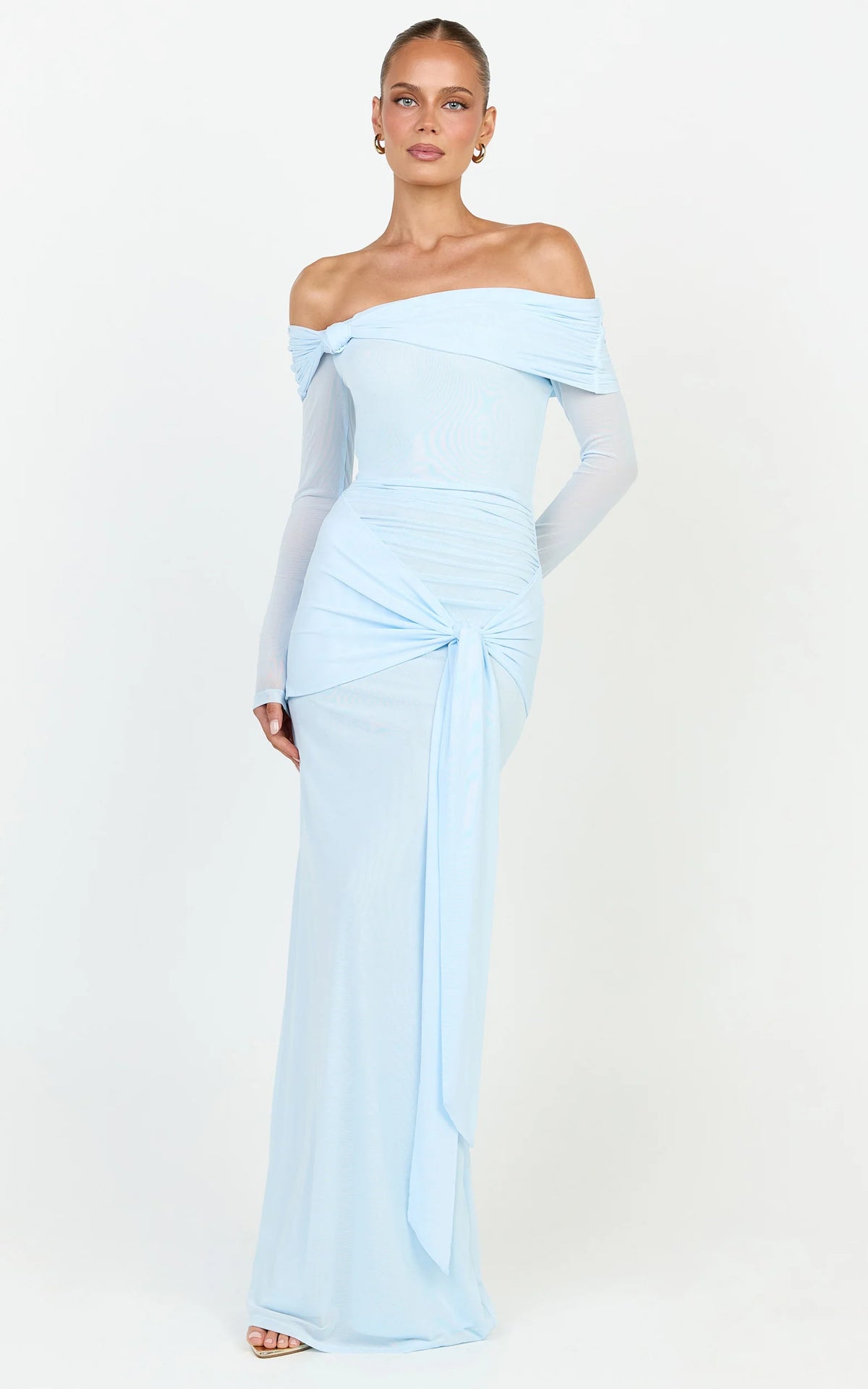 Waverly Maxi Dress - Long Sleeve Off Shoulder Dress in Blue