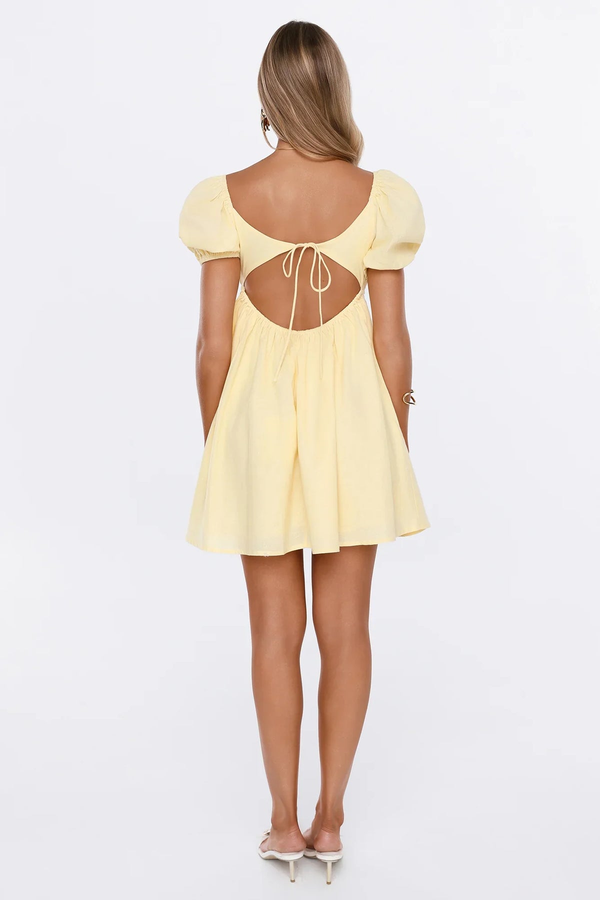 Sun Kissed Style Linen Blend Mini Dress Yellow
