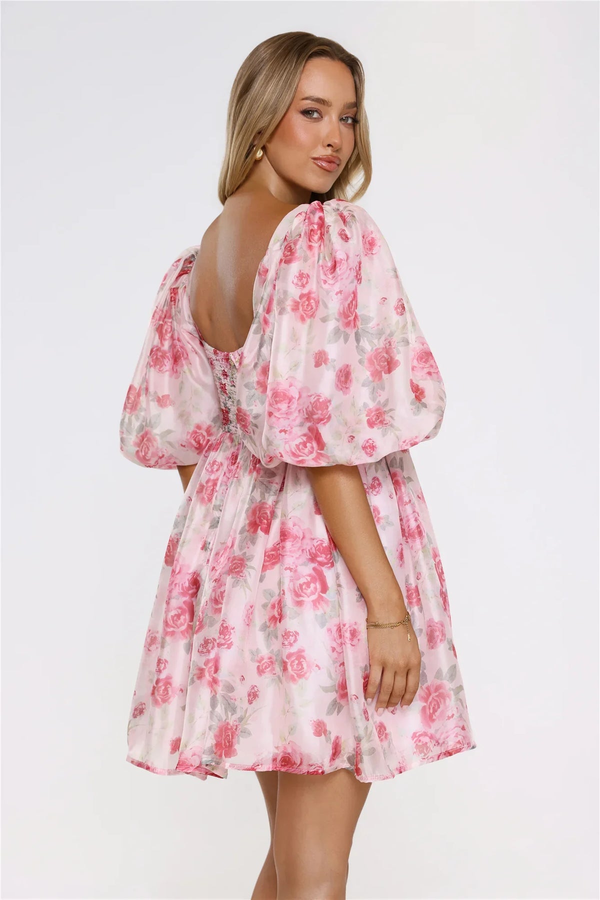Free To Be Puff Sleeve Floral Mini Dress Pink