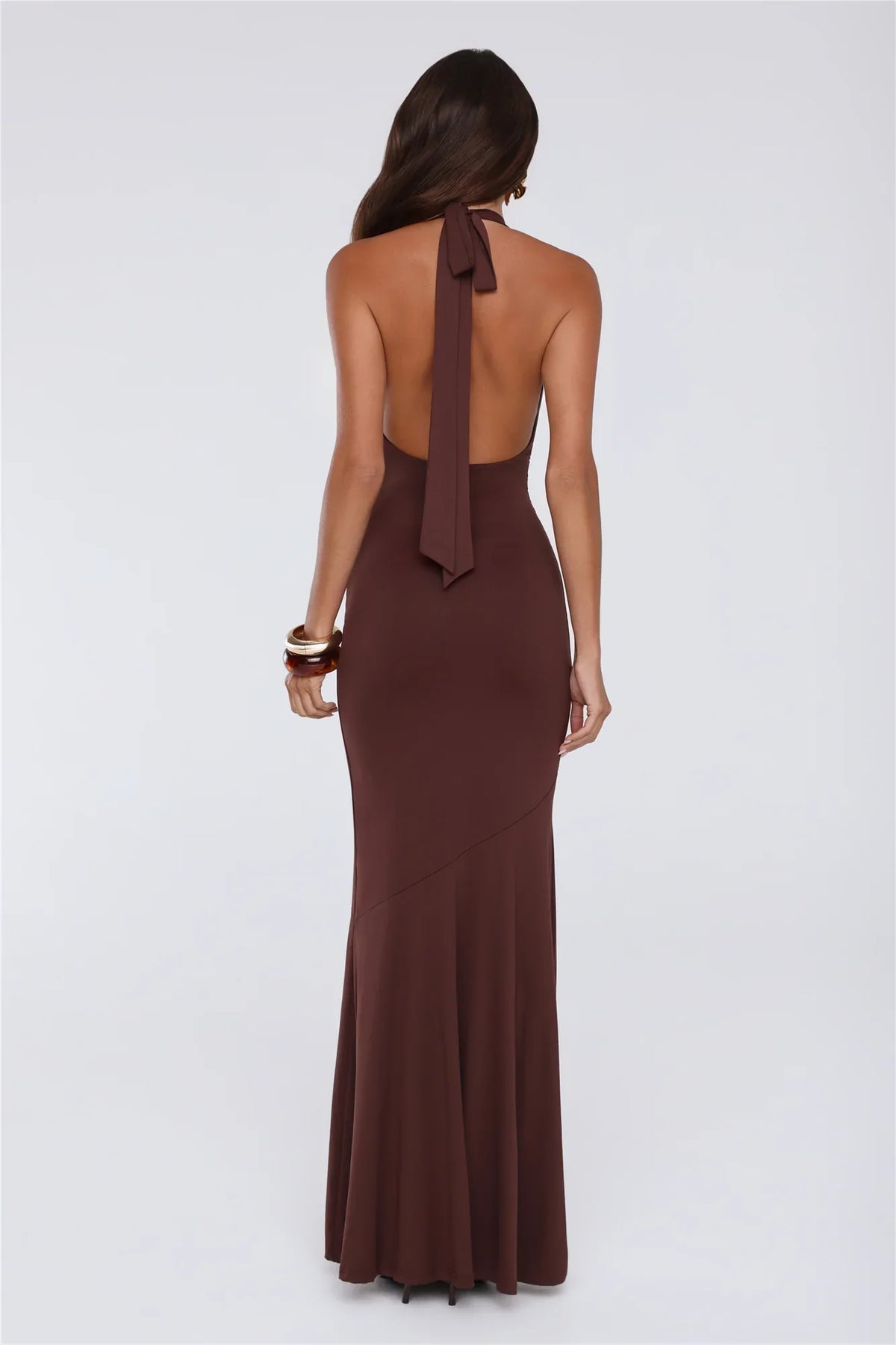 Chic Spark Halter Maxi Dress Chocolate