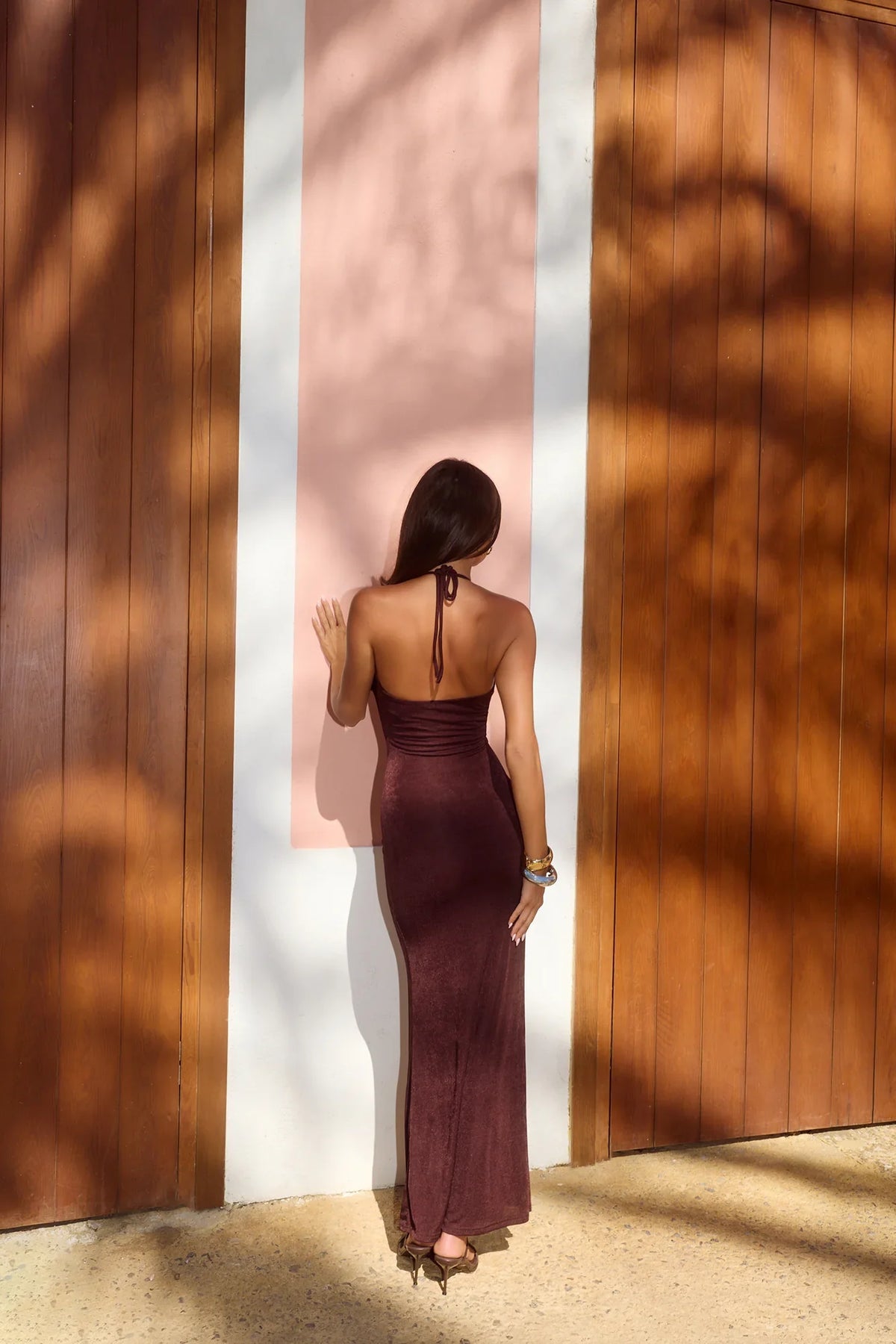 Luxe Refinement Halter Maxi Dress Brown