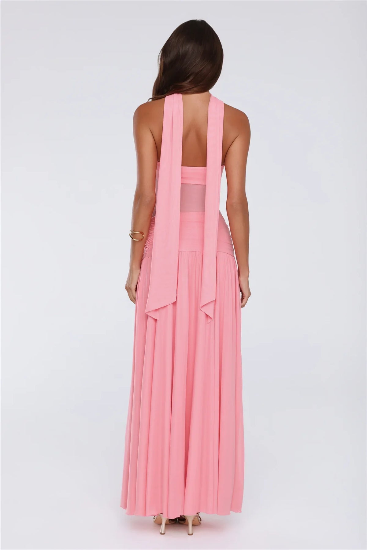 Island Allure Mesh Strapless Maxi Dress Pink