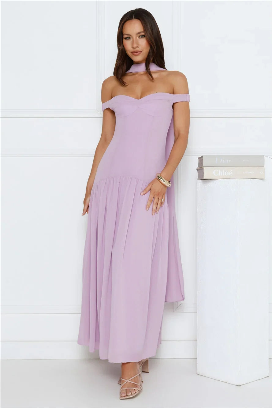 The Style Spotlight Off Shoulder Maxi Dress Lilac
