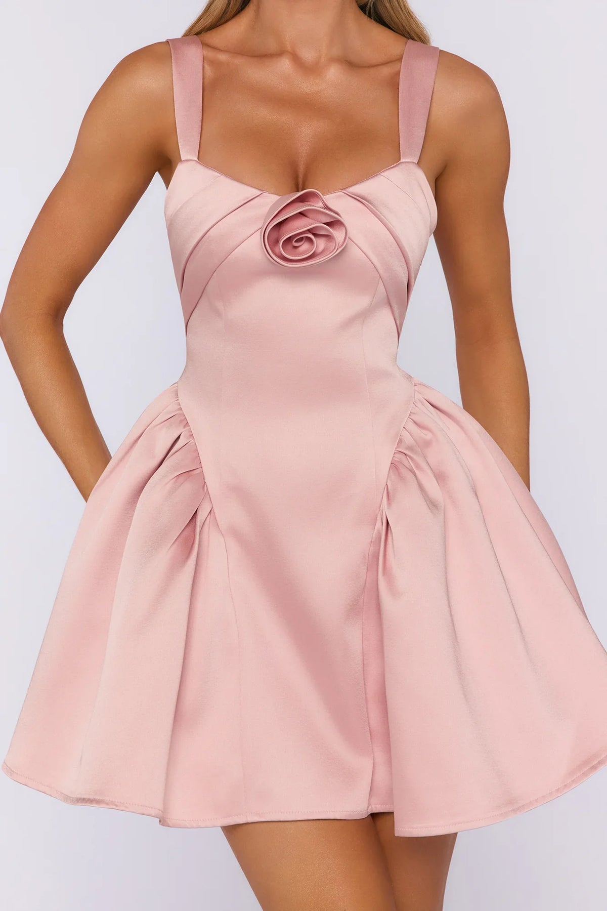 Lovers Under Stars Satin Mini Dress Blush