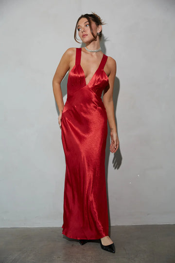 Illianna Open Back Satin Maxi Dress