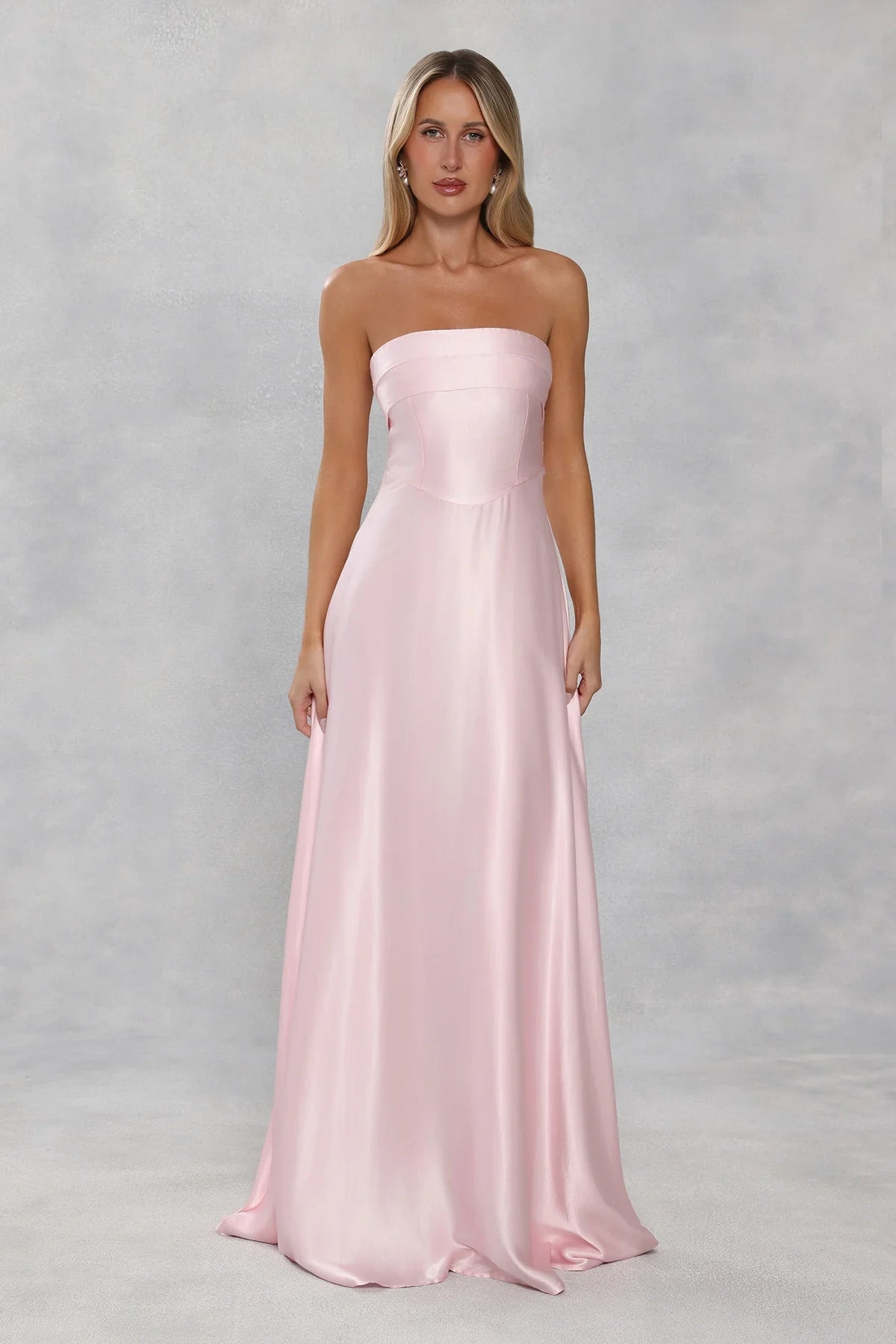 The Serina Strapless Satin Maxi Dress Light Pink