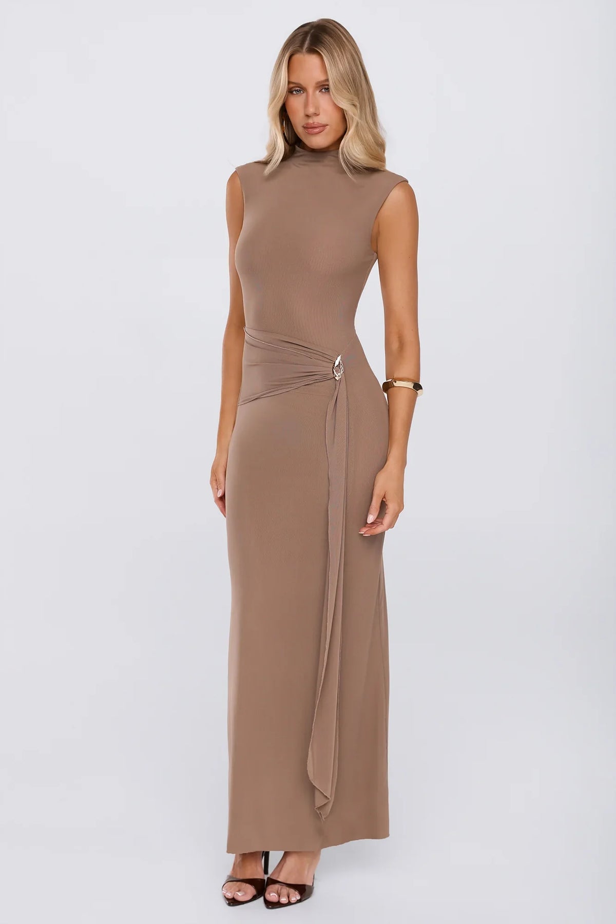 Plus One Mesh Maxi Dress Brown