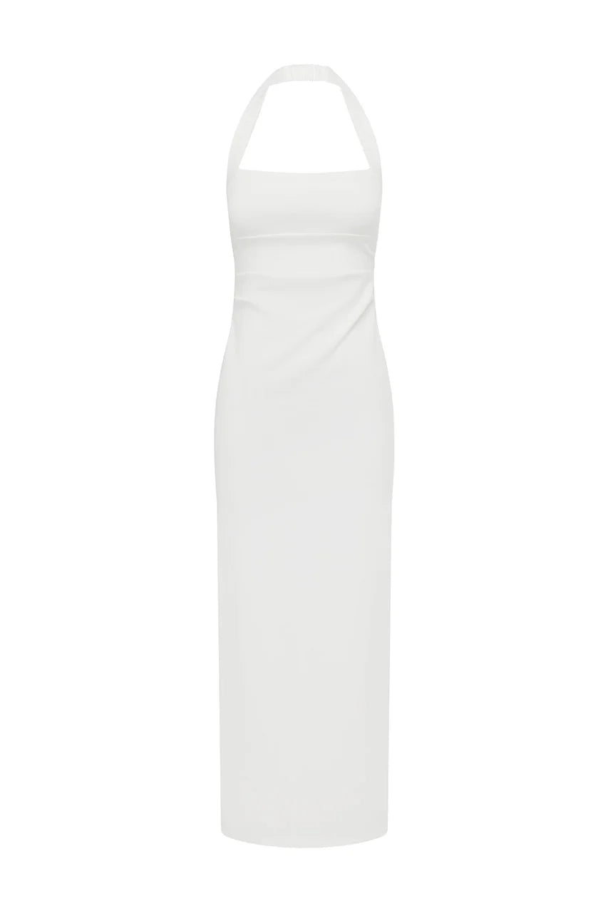 FRANCA HALTER MIDI DRESS - WHITE