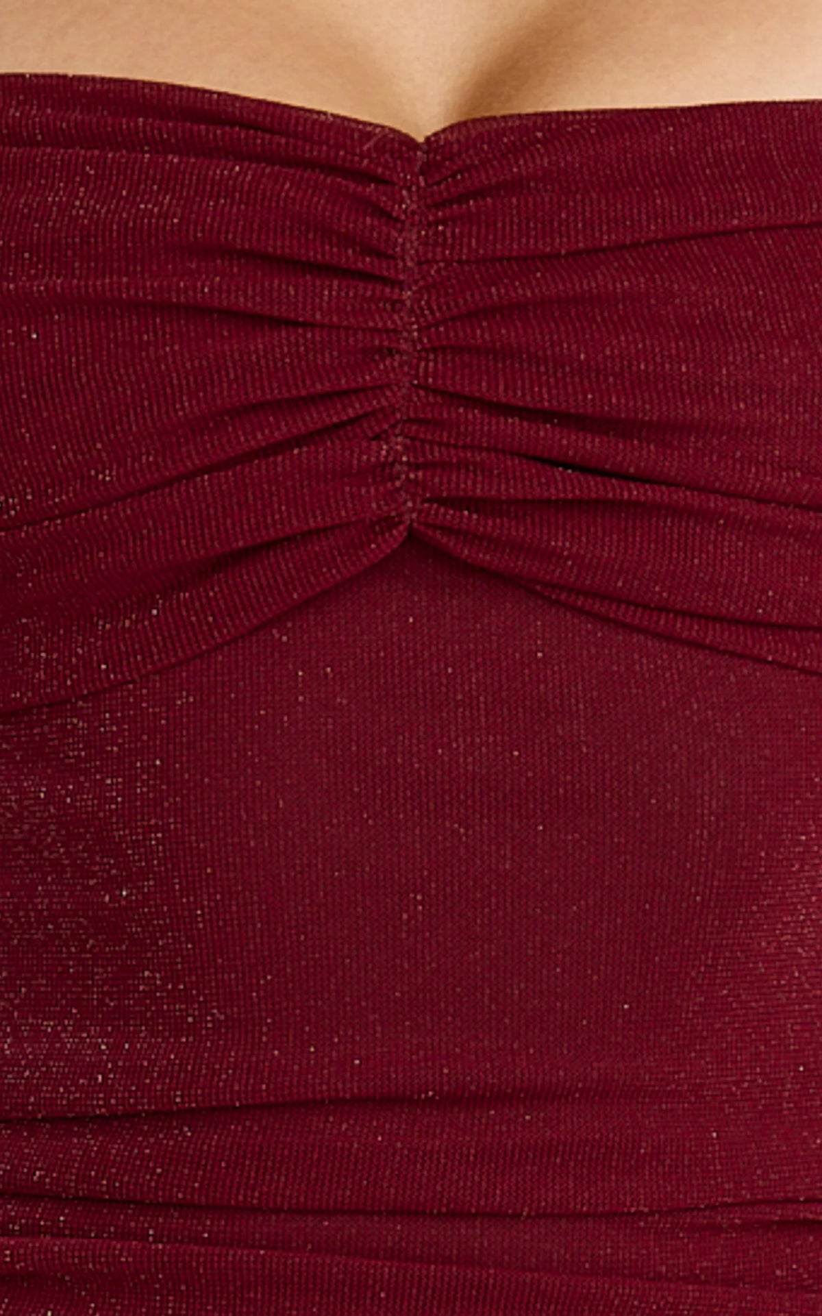 Coraline Mini Dress - Long Sleeve Off Shoulder Lurex Mesh Dress in Wine