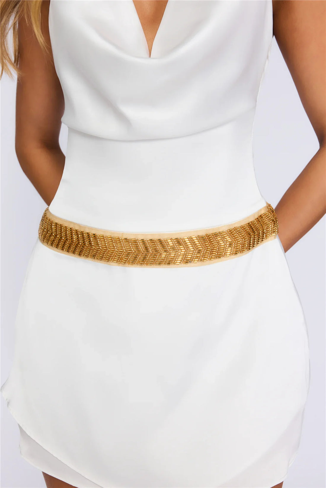 Shimmer Into the Night Halter Mini Dress White