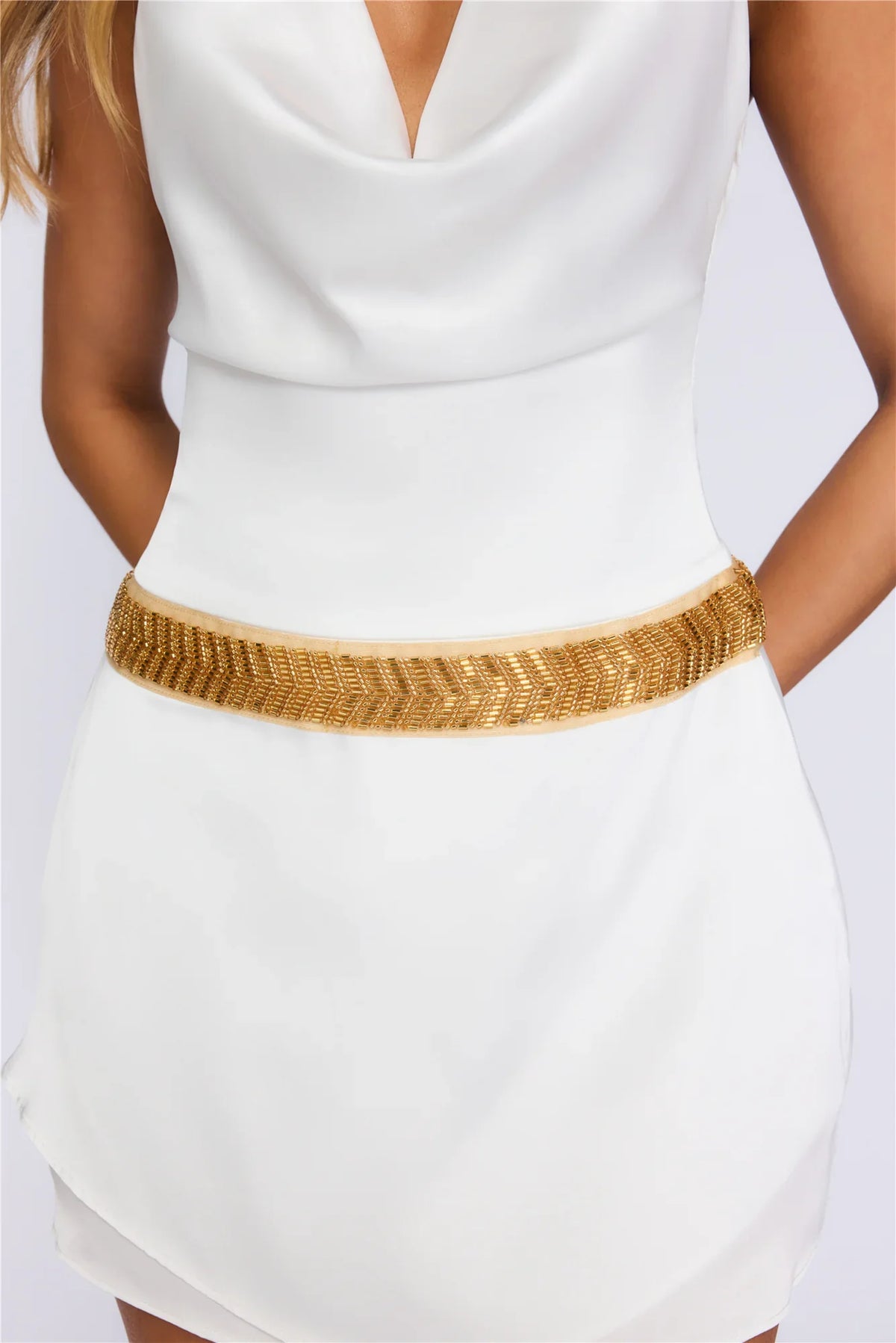 Shimmer Into the Night Halter Mini Dress White