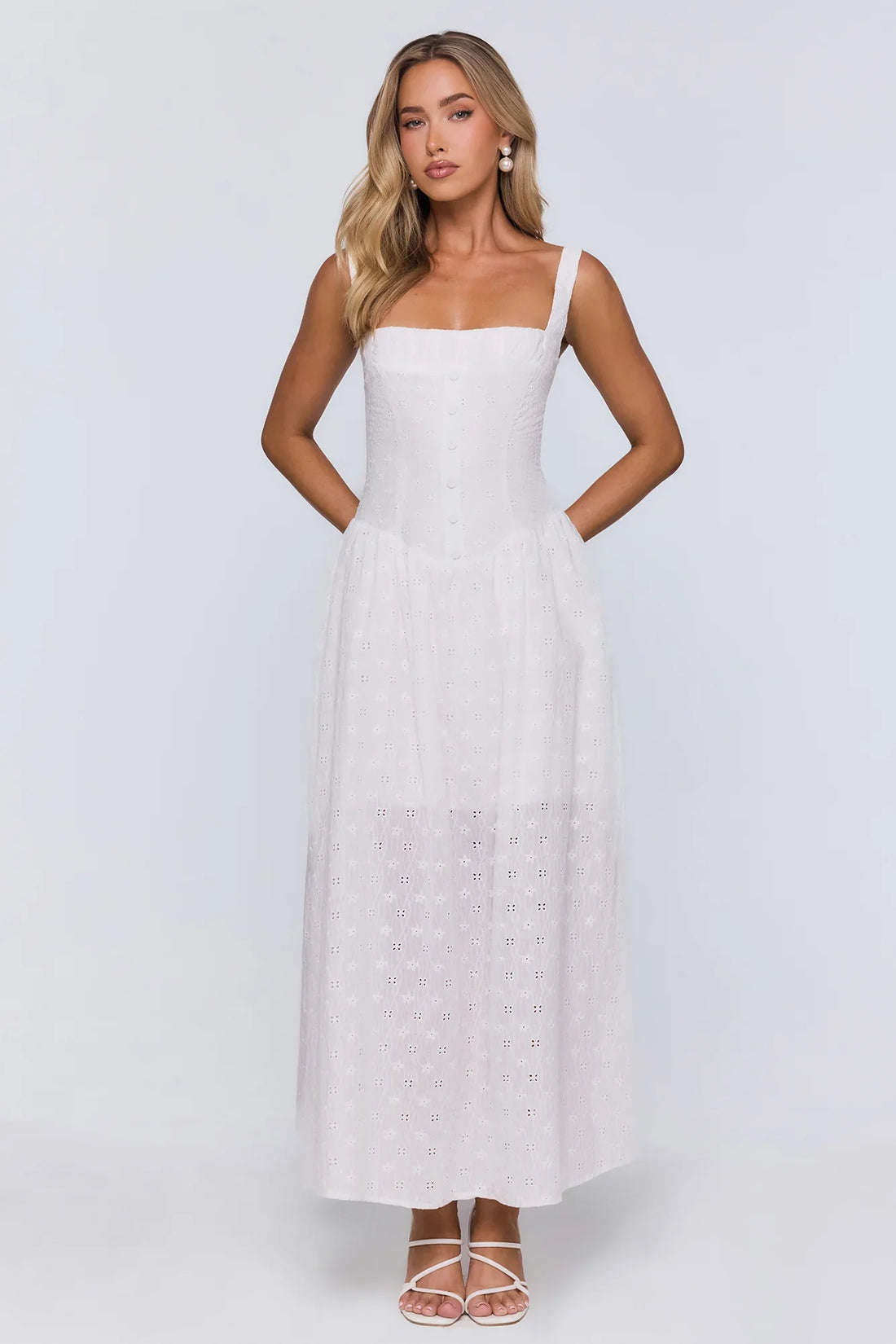 Whispered Style Embroidered Maxi Dress White