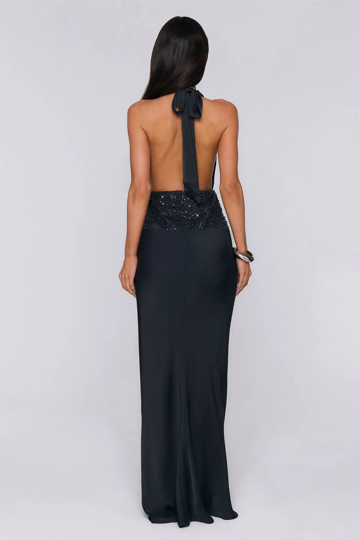 Gossip And Glitter Halter Satin Maxi Dress Black