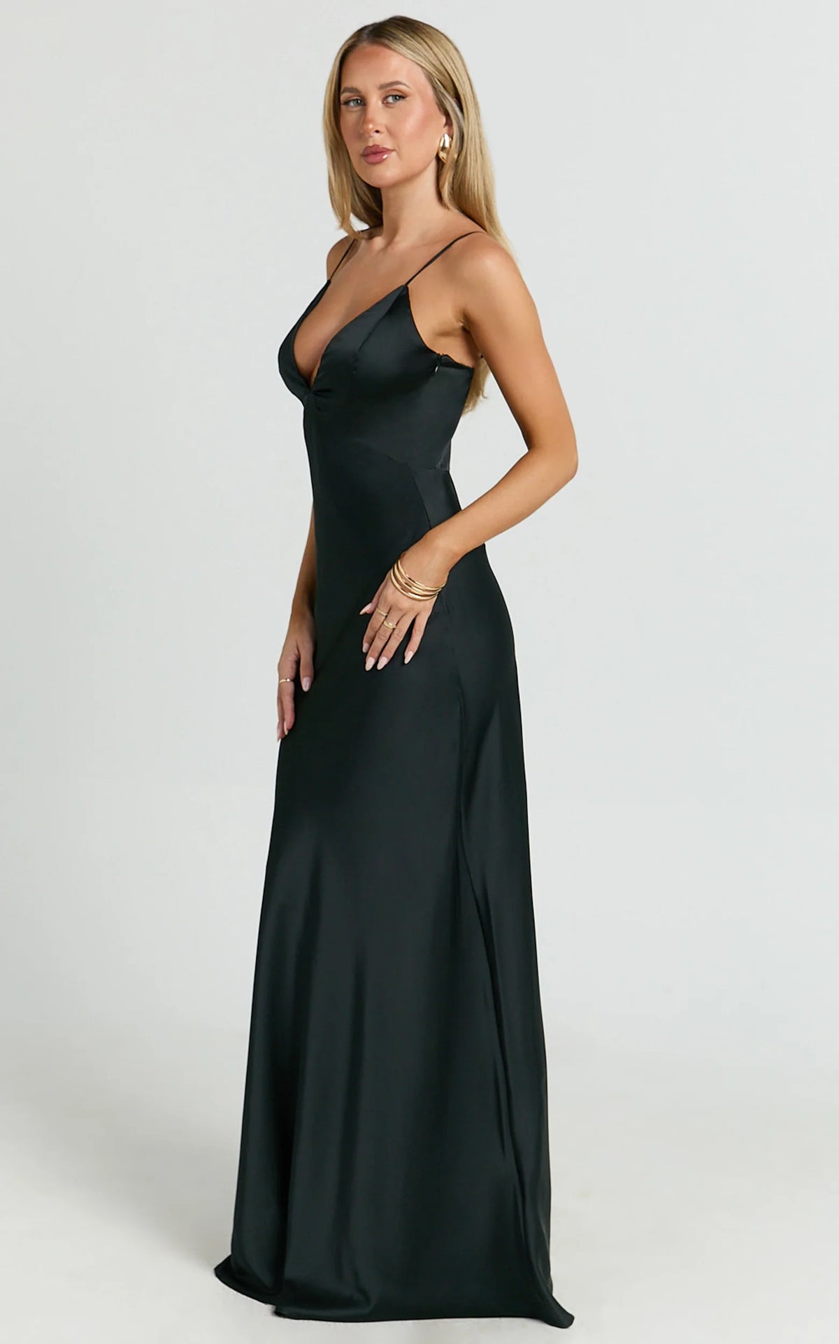 Quincy Maxi Dress - Satin Slip Dress in Black