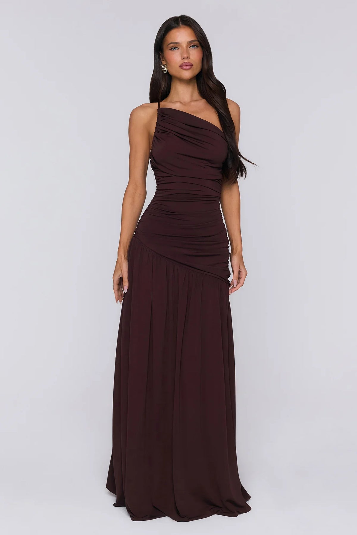 Spun In The Sun One Shoulder Maxi Dress Brown