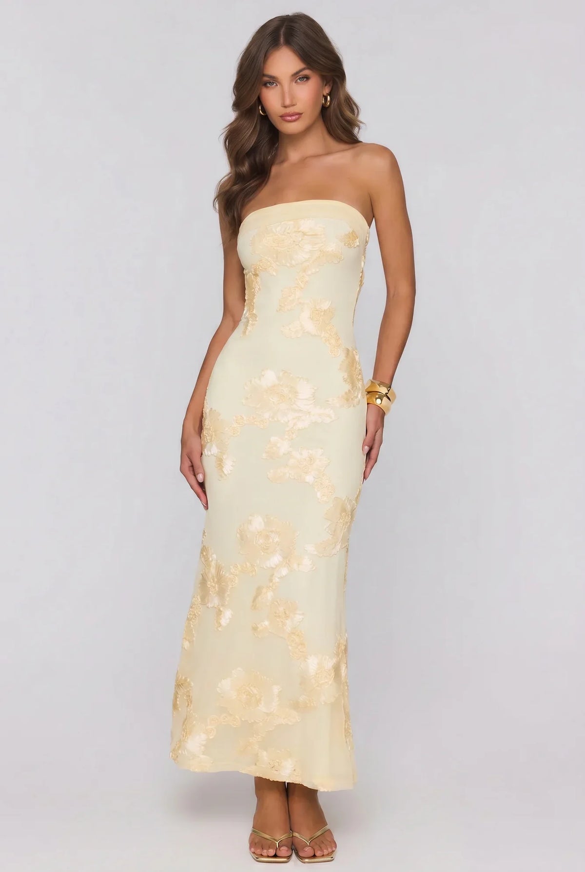 Honey Waves Strapless Maxi Dress Yellow
