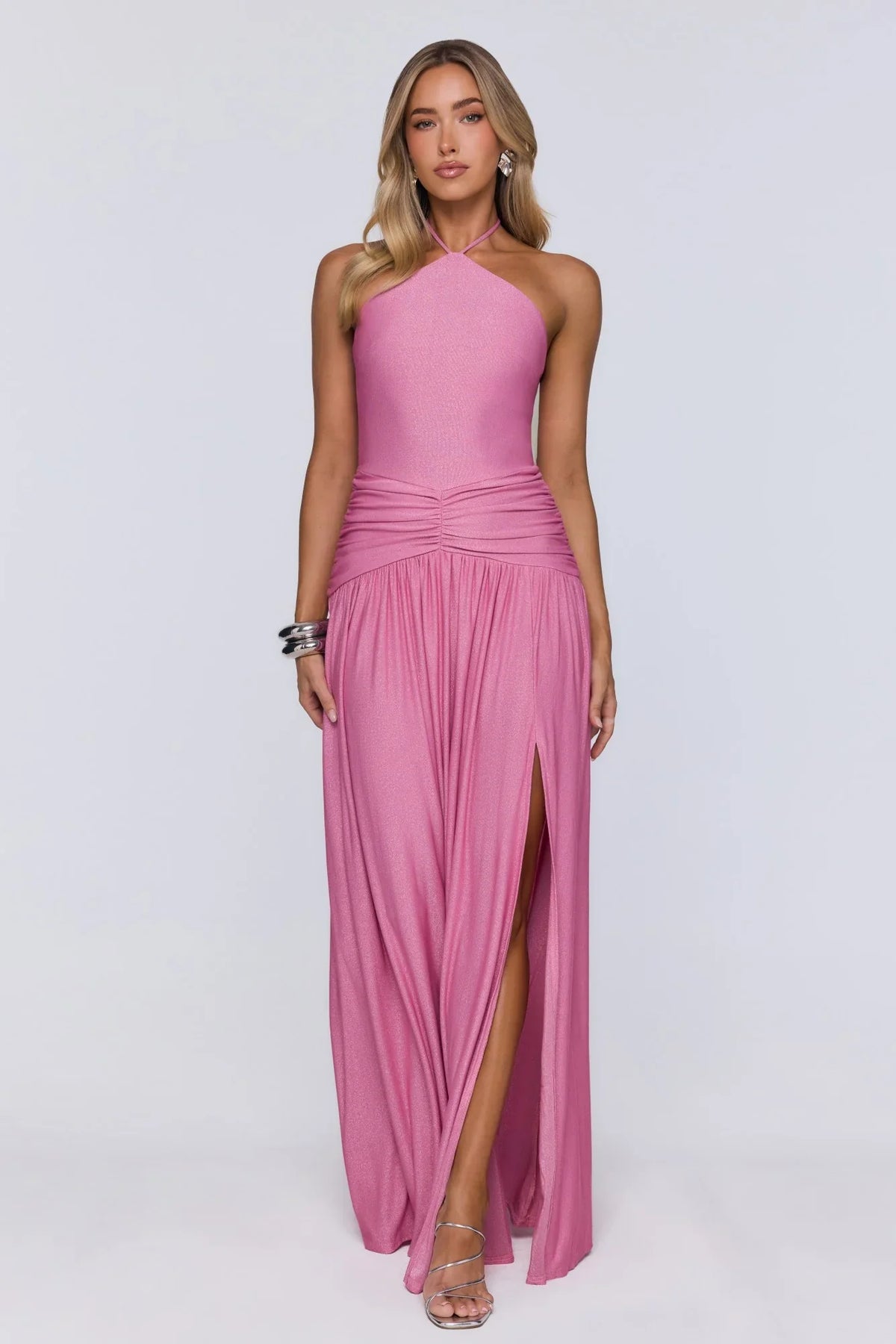 Spark Of Sophistication Halter Maxi Dress Pink