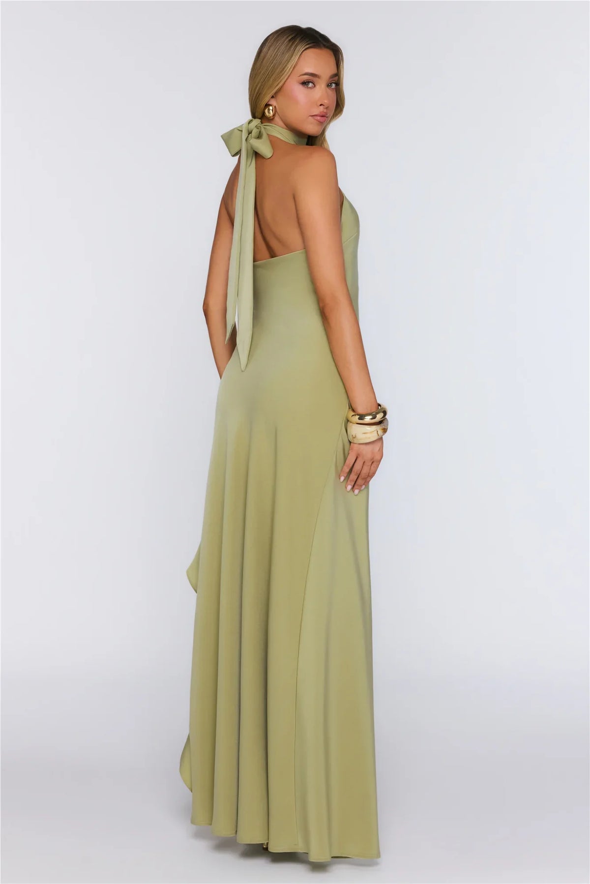 Dreamlight Halter Satin Maxi Dress Khaki