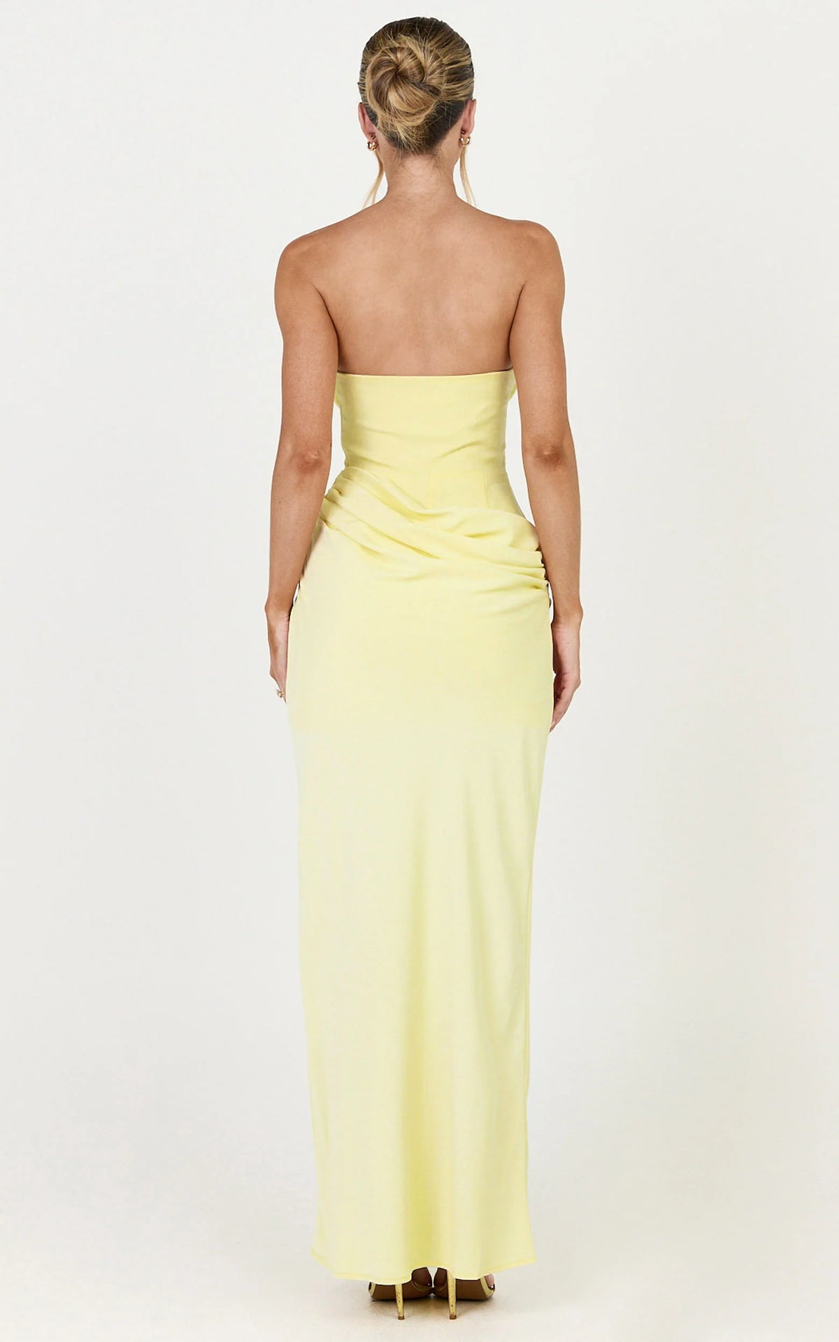 Phoebe Maxi Dress - Strapless Structured Bodice Drape Skirt Dress in Lemon