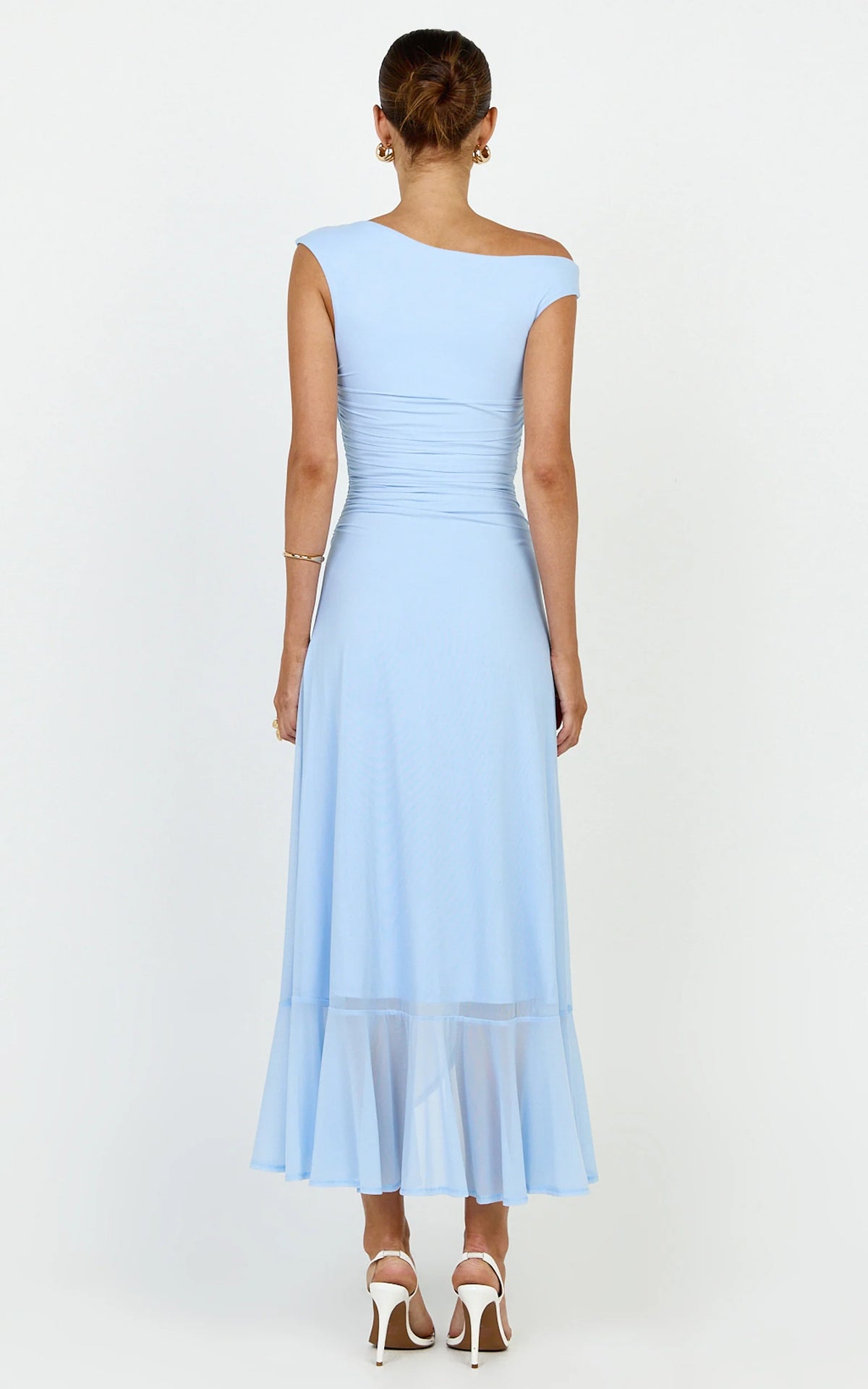 Judee Midi Dress - One Shoulder High Side Split Dress in Light Blue