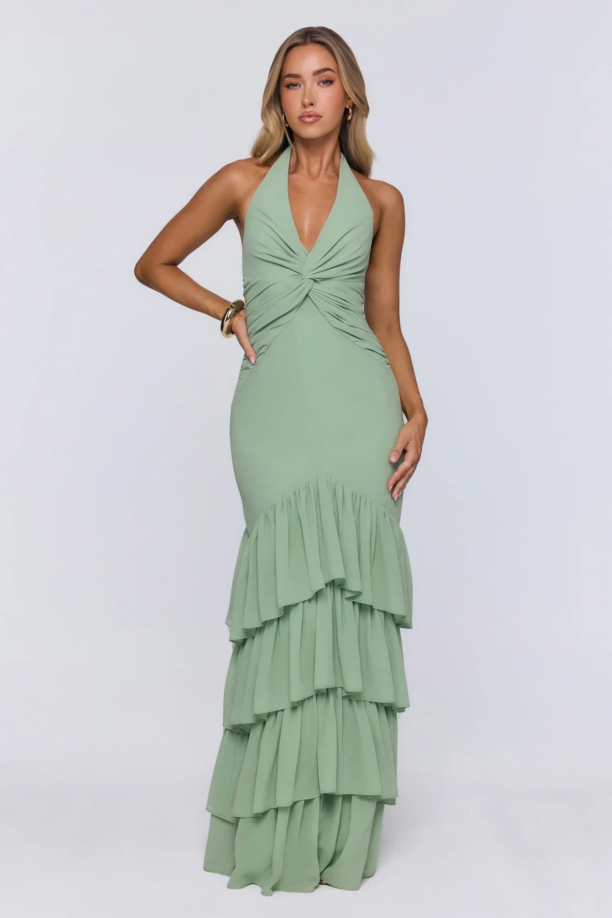 Pretty Moodboard Halter Maxi Dress Sage