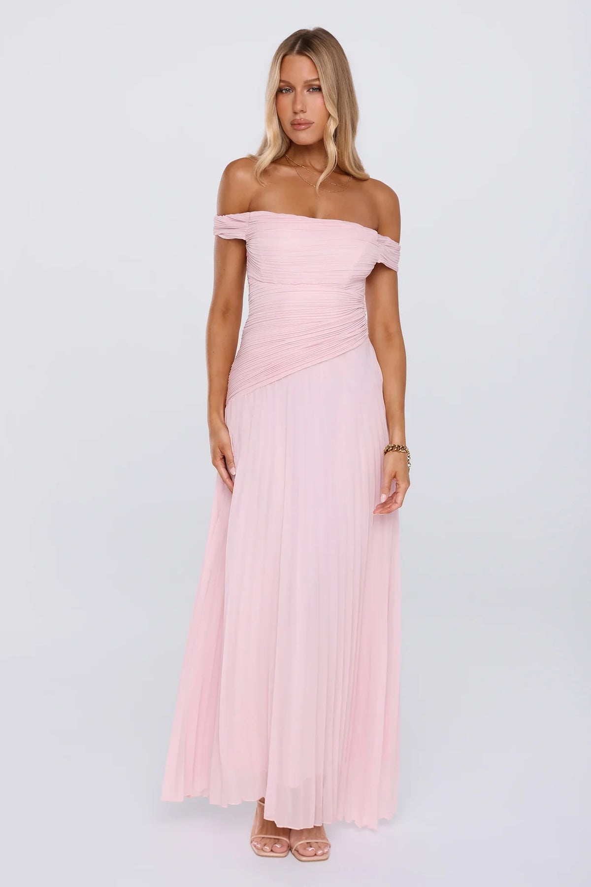 The Look Speaks Off Shoulder Maxi Dress Pink