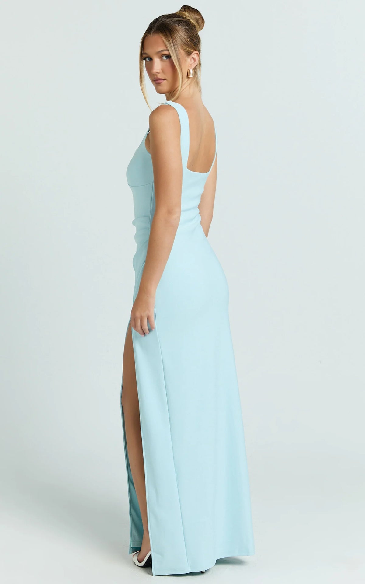 Thelma Maxi Dress - Square Neck Bodycon Dress in Light Blue