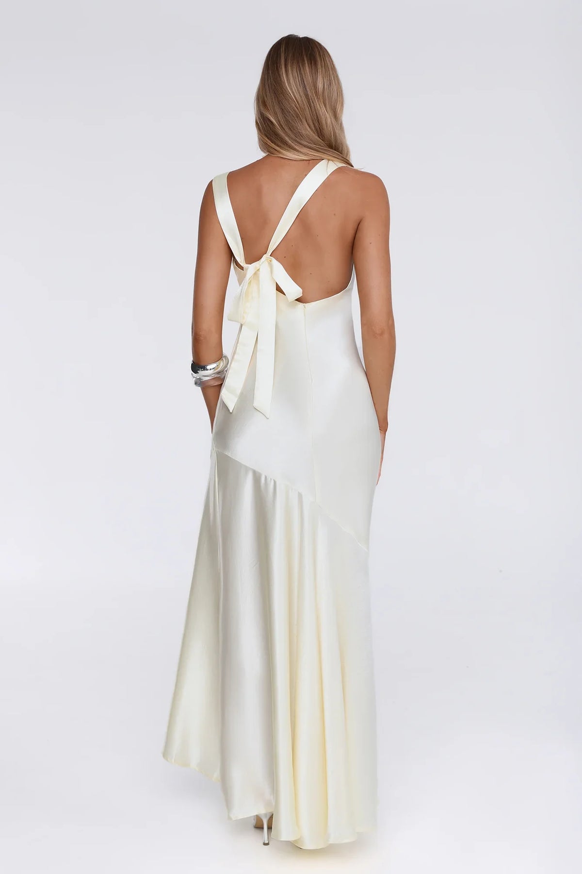 She's Bespoke Satin Maxi Dress Yellow