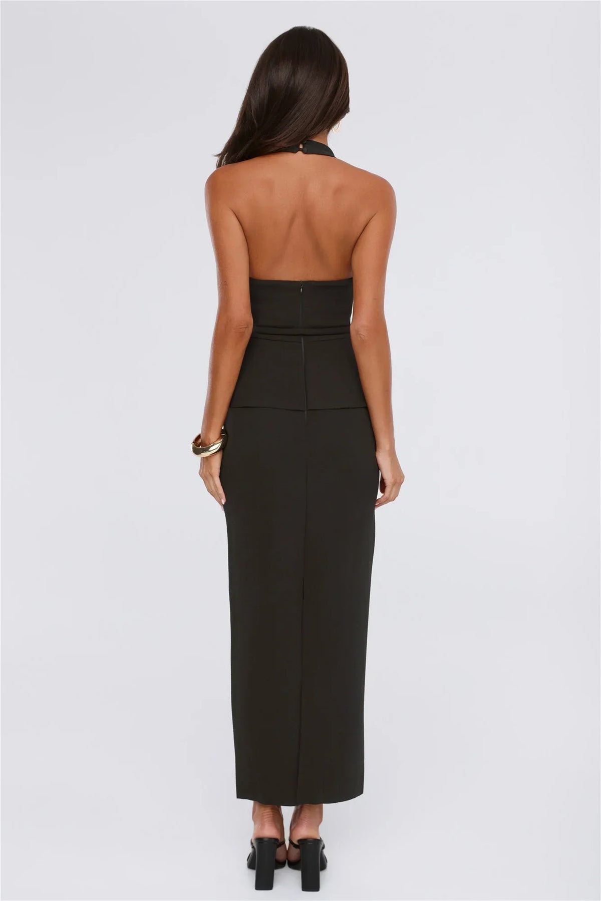 Own The Room Peplum Halter Maxi Dress Black